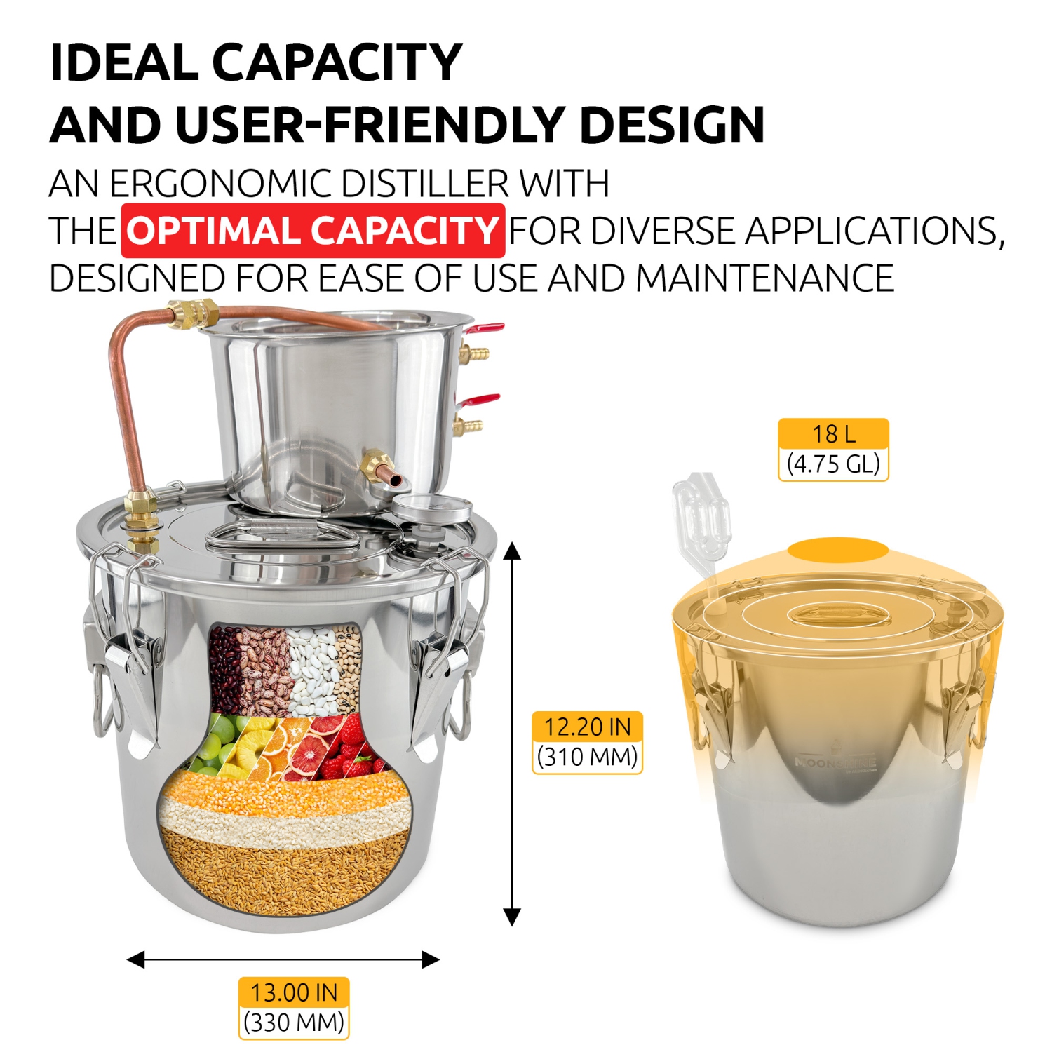 A-FCSA2-18 Détergent à vin d'alcool | Moonshine Still | Deux réservoirs Distillateur d'alcool | 18&nbsp;L de 5 gallons