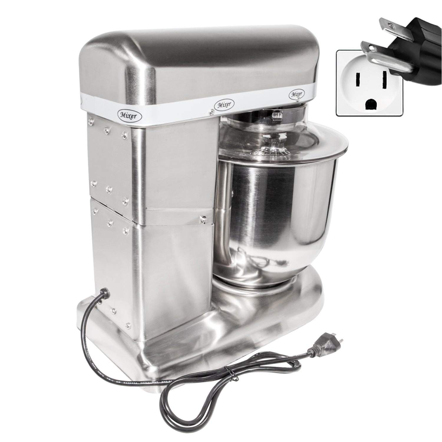 Mélangeur d'aliments GR-302 | Mélangeur commercial avec crochet pétrisseur, fouet métallique et fouet | Acier inoxydable | 7&nbsp;L | 110&nbsp;V