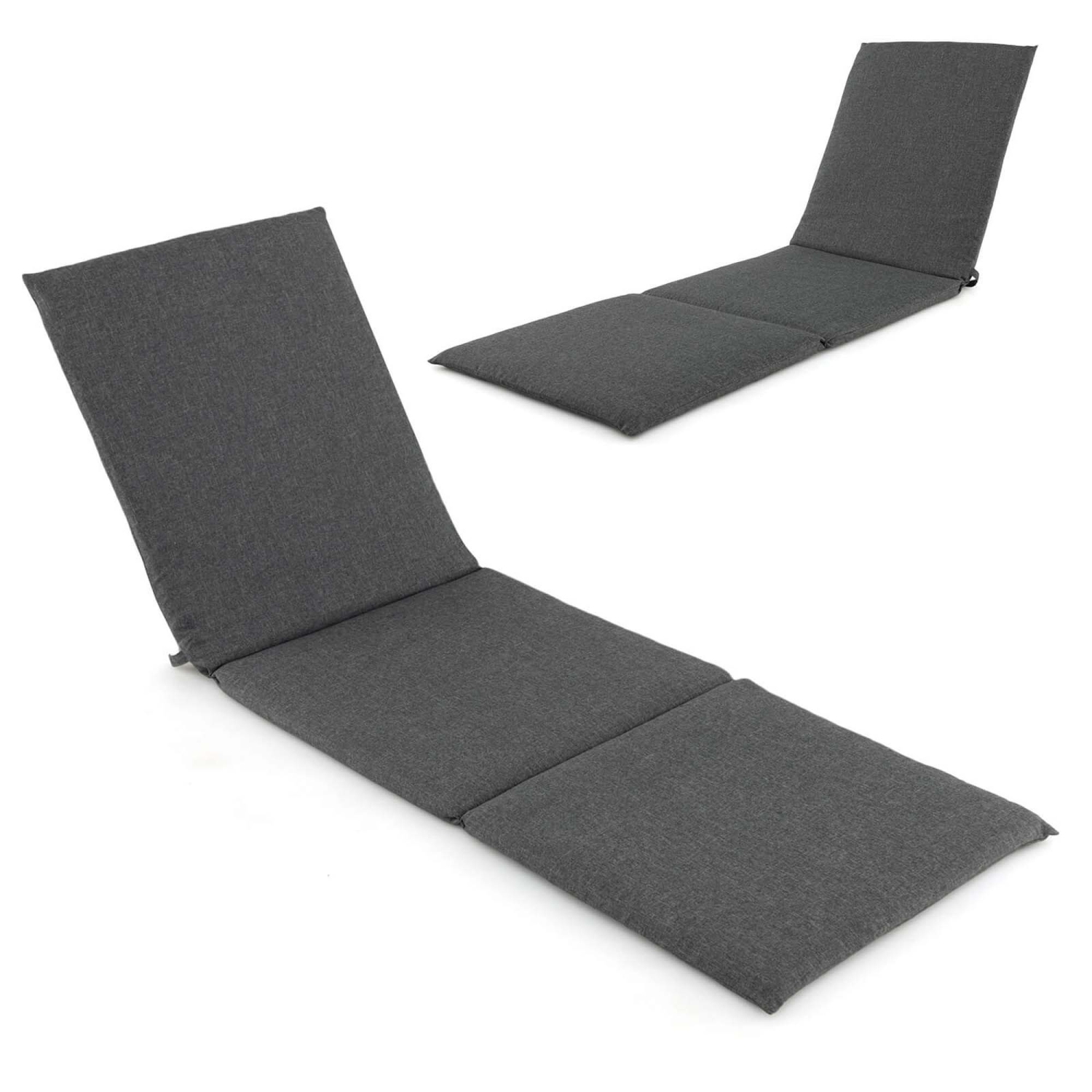 Costway Outdoor Chaise Lounge Cushion with Hook & Loop Fastener Fixing Straps Patio DarkGrey