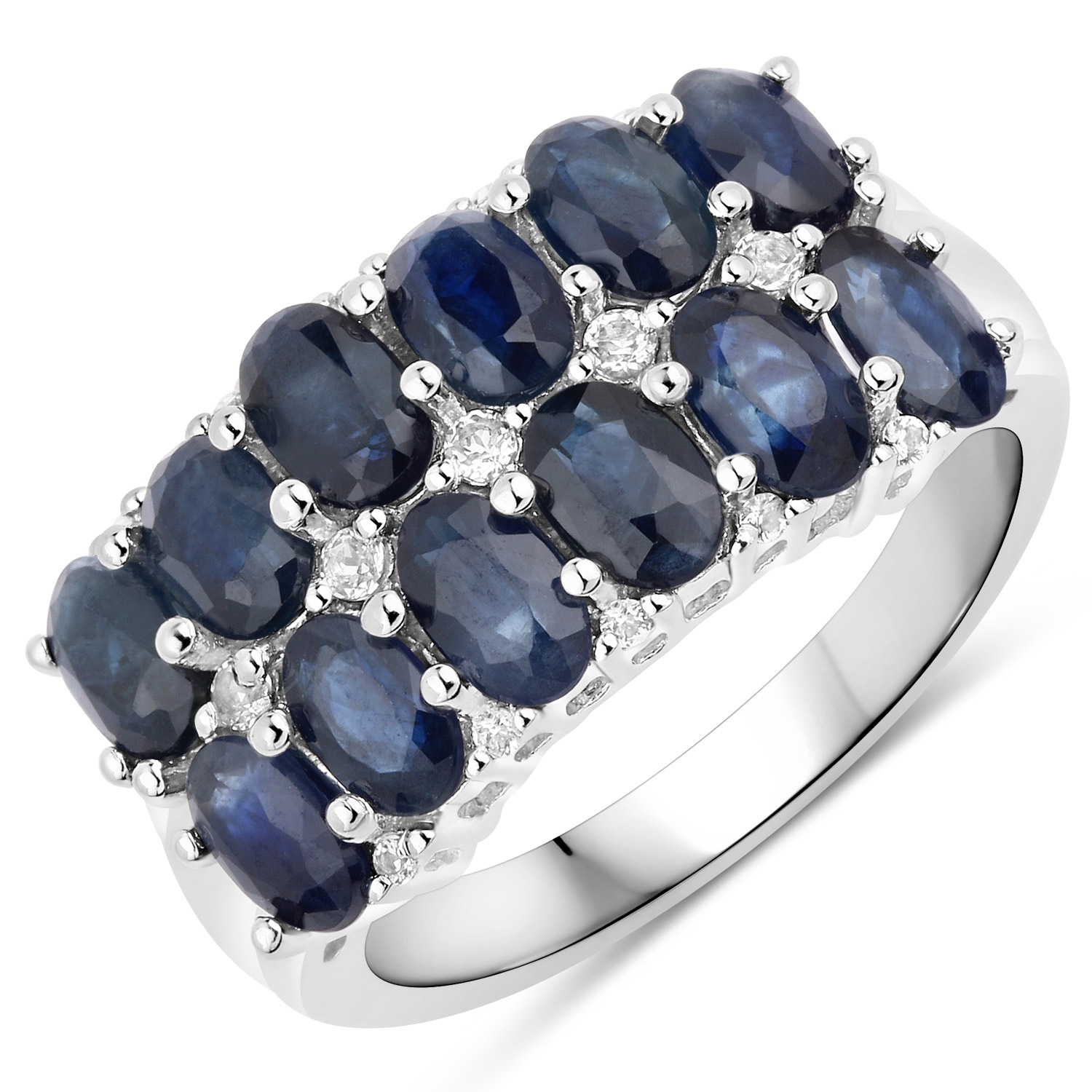 2.80 Carat Genuine Blue Sapphire and White Topaz .925 Sterling Silver Ring