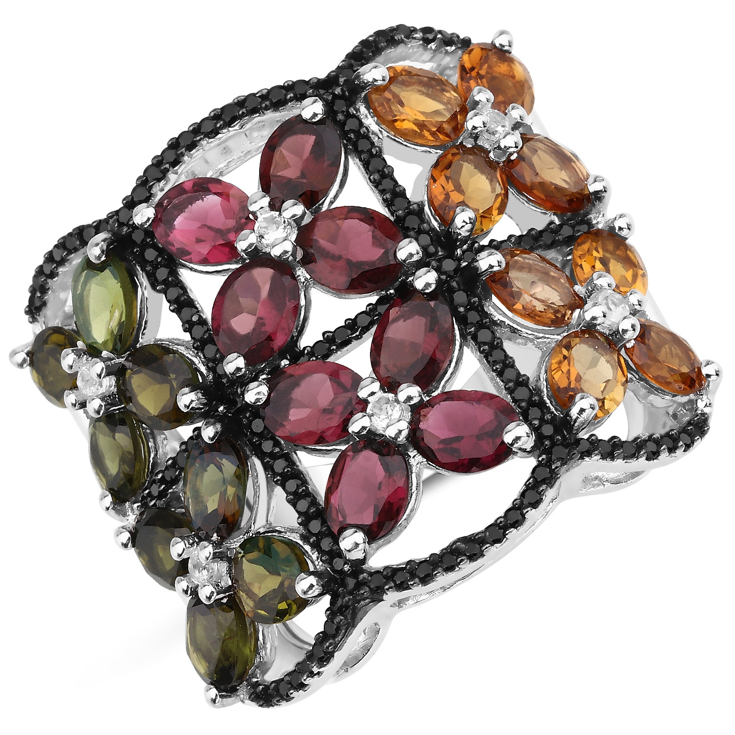 8.38 Carat Genuine Multi Tourmaline .925 Sterling Silver Ring