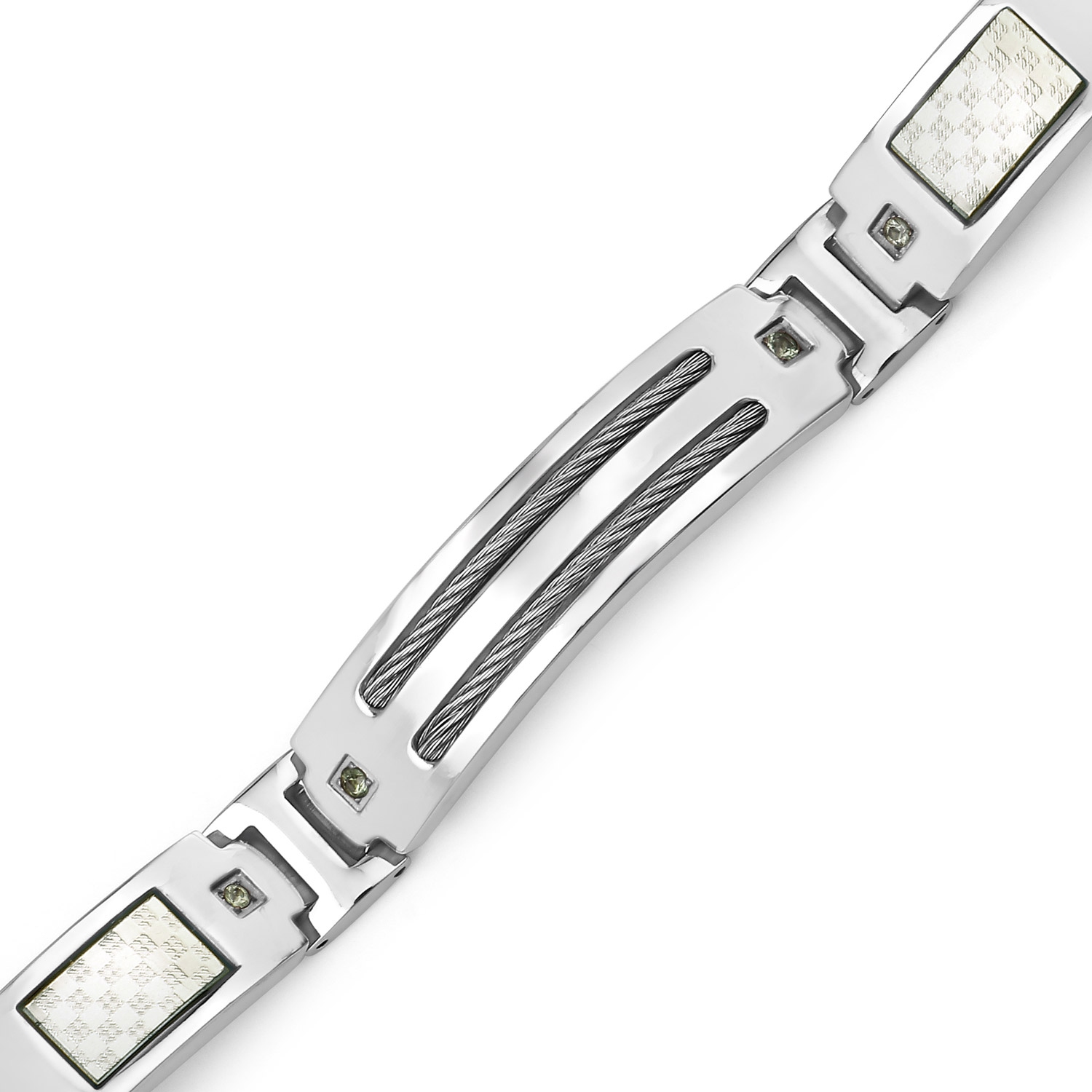 Mens Titanium Bracelet with Silver Plate Steel Inlay 0.48ct.w. Natural Green Sapphire Rounds