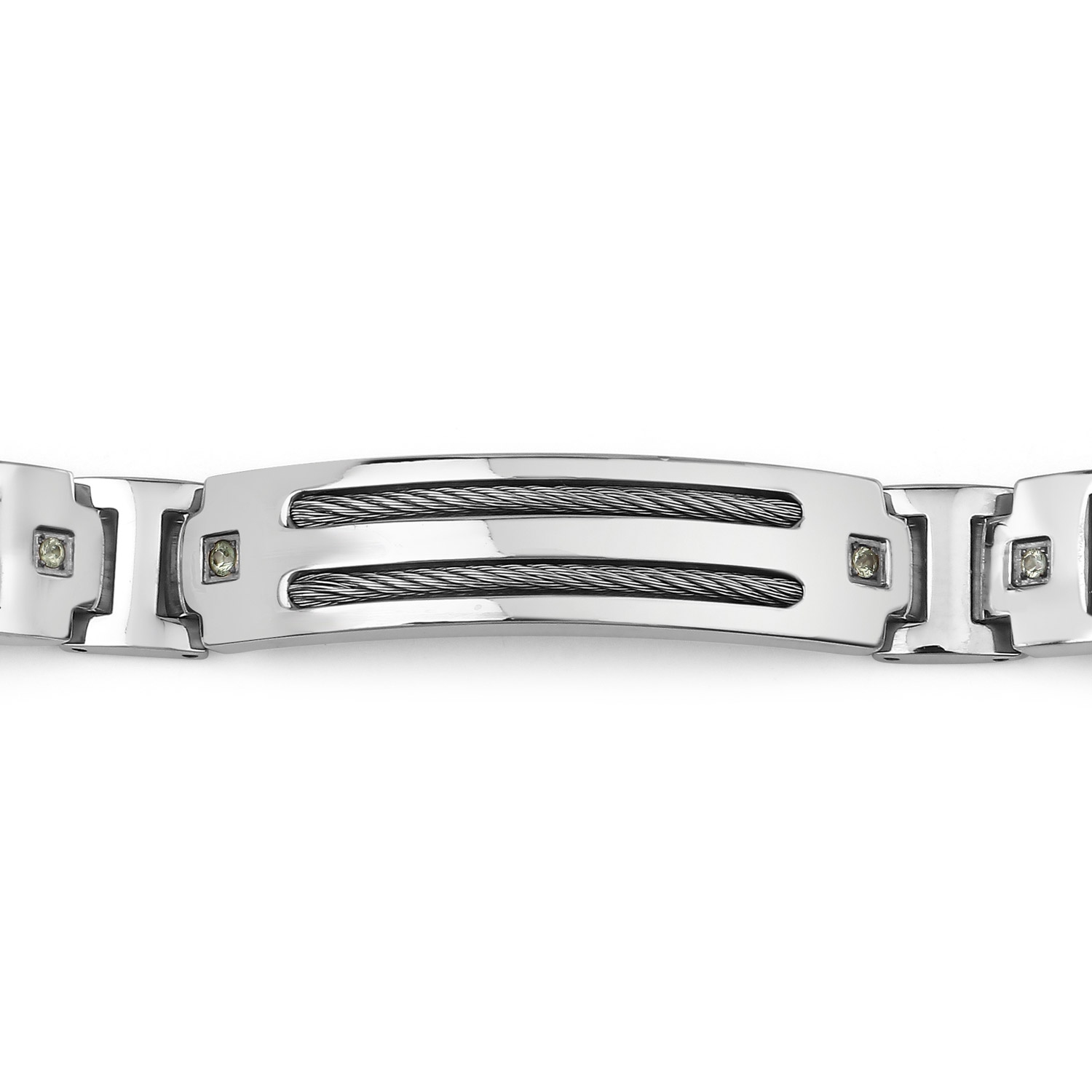 Mens Titanium Bracelet with Silver Plate Steel Inlay 0.48ct.w. Natural Green Sapphire Rounds
