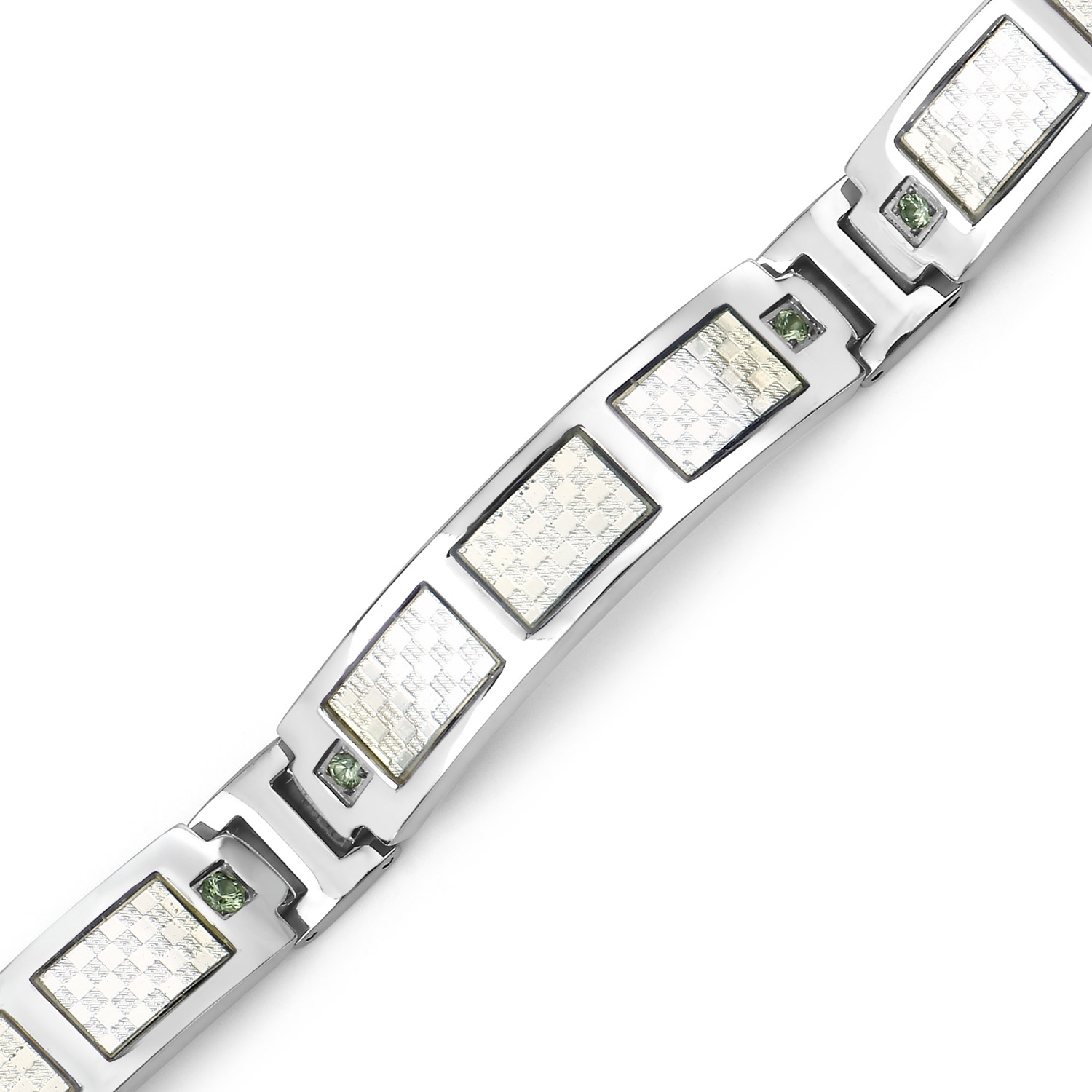 Bracelet homme en titane avec incrustation en acier plaqué argent 0,48ct. Saphirs verts naturels ronds