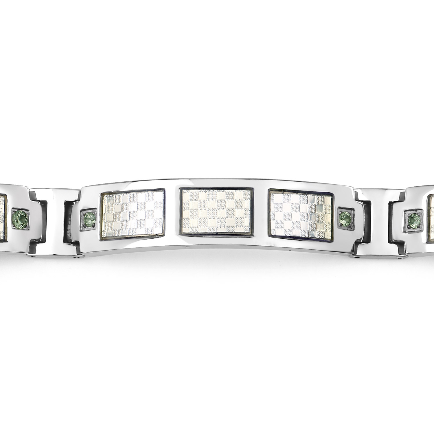 Bracelet homme en titane avec incrustation en acier plaqué argent 0,48ct. Saphirs verts naturels ronds