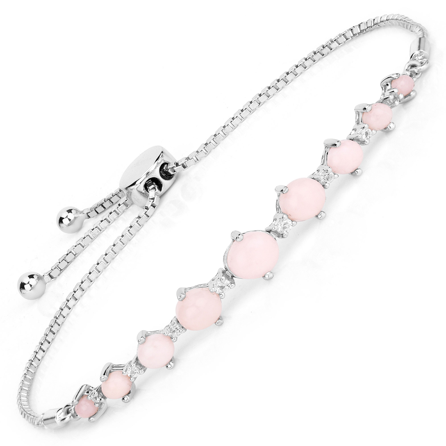 Bracelet en argent sterling de .925&nbsp;mm avec opale rose véritable et topazes blanches de 5,50&nbsp;carat