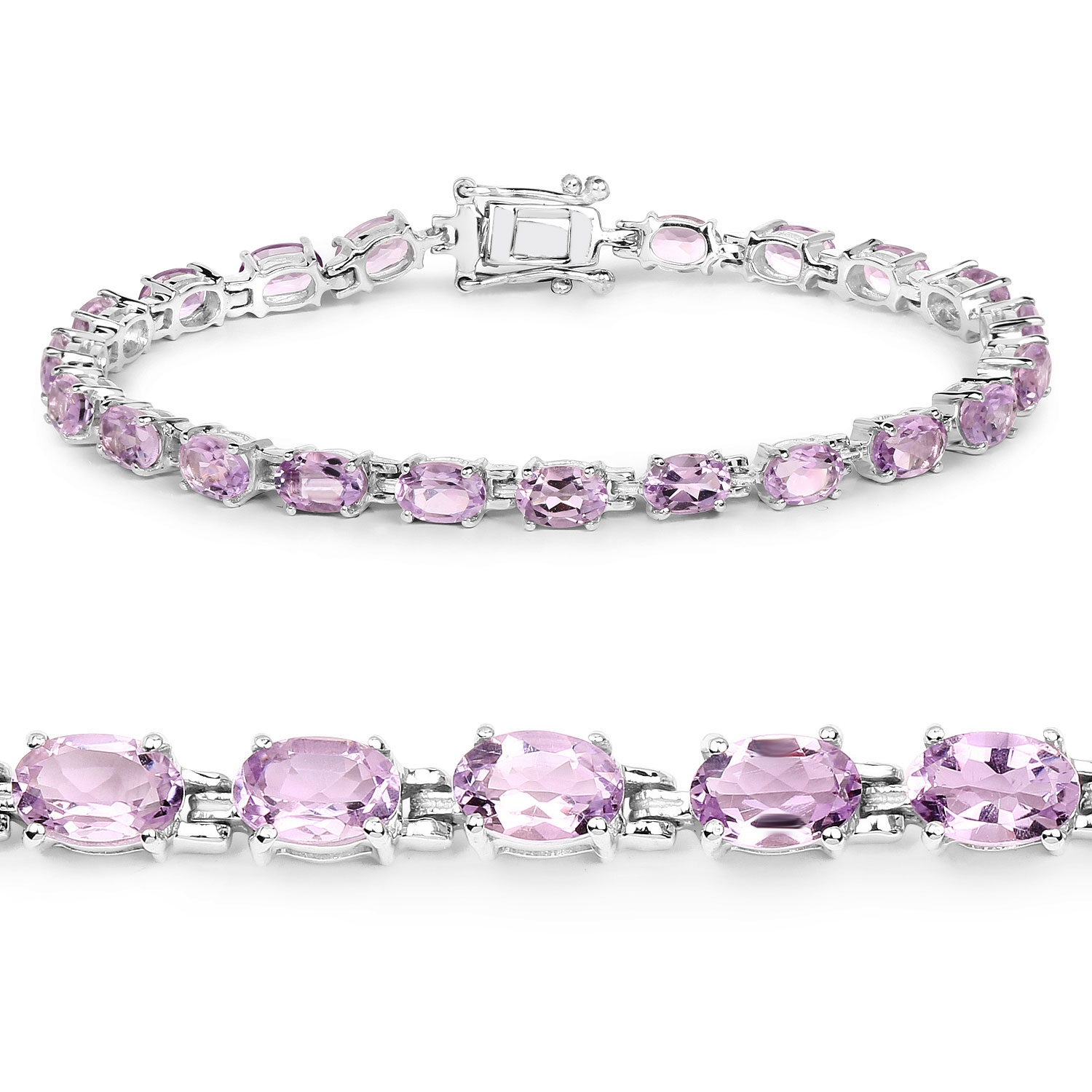 Bracelet en argent sterling avec améthyste rose véritable .925 ct d'8,60 carat