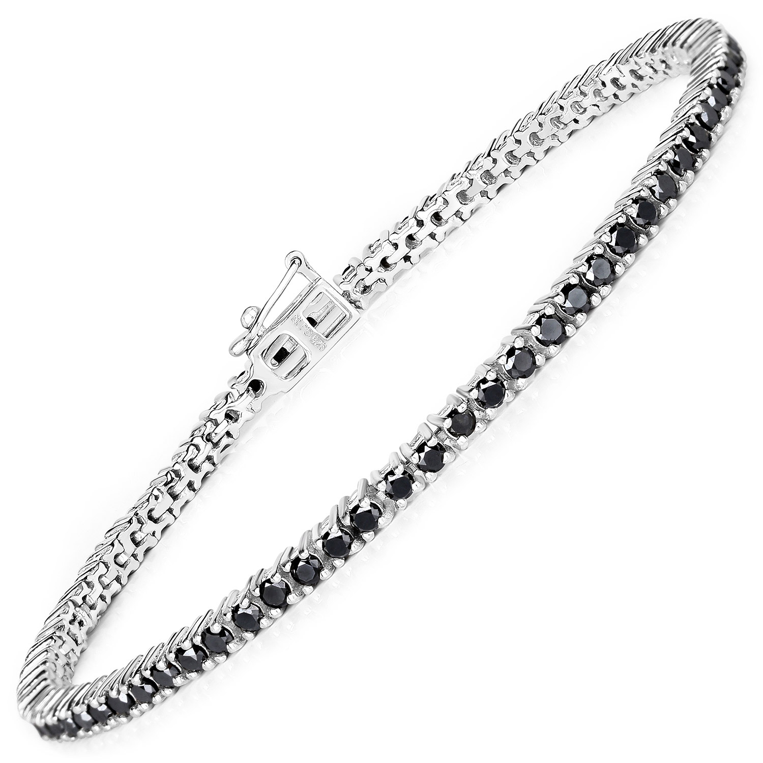 Bracelet en argent sterling de .925 ct avec diamants noirs véritables d'2,19&nbsp;carat