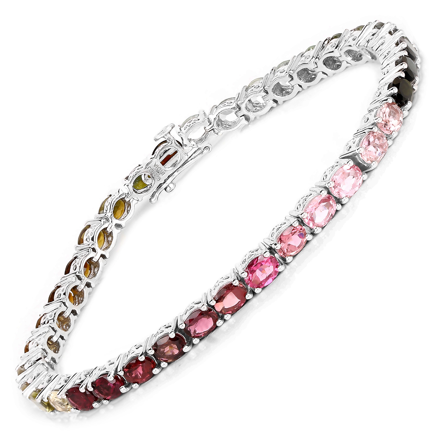 Bracelet en argent de .925&nbsp;mm avec tourmaline rose et tourmalines brunes de 11,16&nbsp;carat