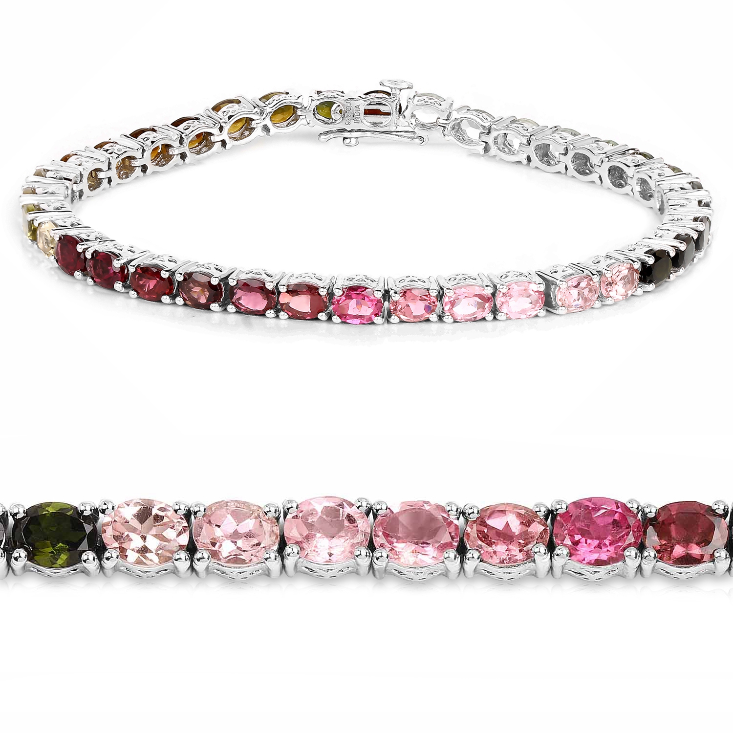 Bracelet en argent de .925&nbsp;mm avec tourmaline rose et tourmalines brunes de 11,16&nbsp;carat
