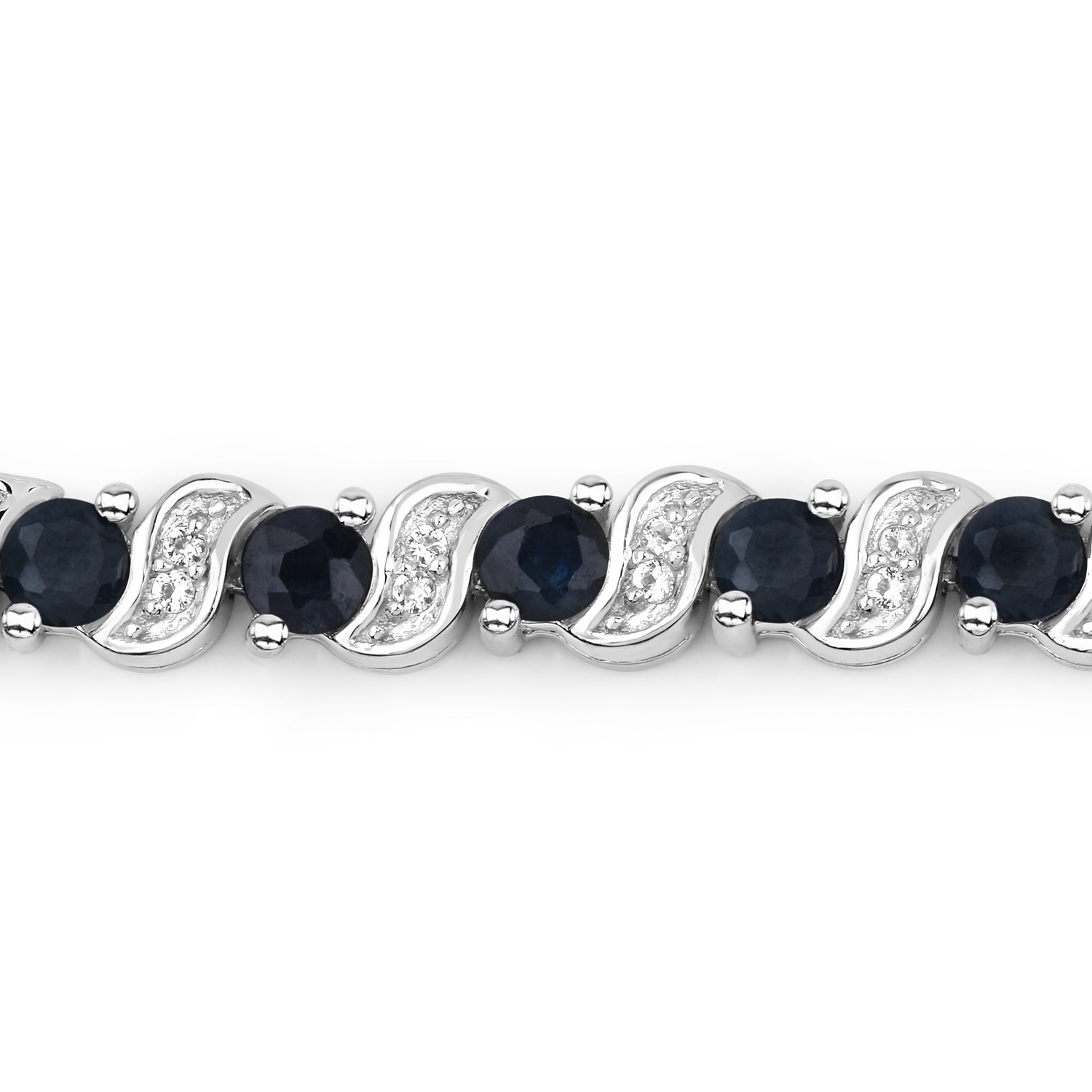 Bracelet en argent sterling de .925&nbsp;mm avec saphir bleu véritable et topazes blanches de 1,16&nbsp;carat
