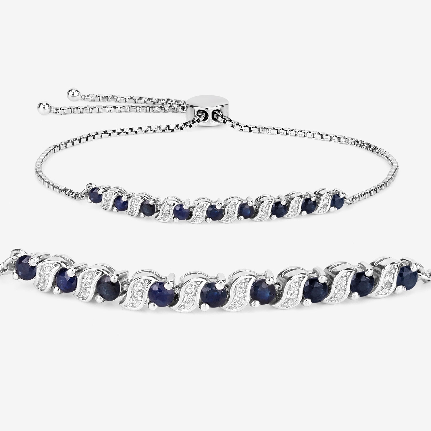 Bracelet en argent sterling de .925&nbsp;mm avec saphir bleu véritable et topazes blanches de 1,16&nbsp;carat