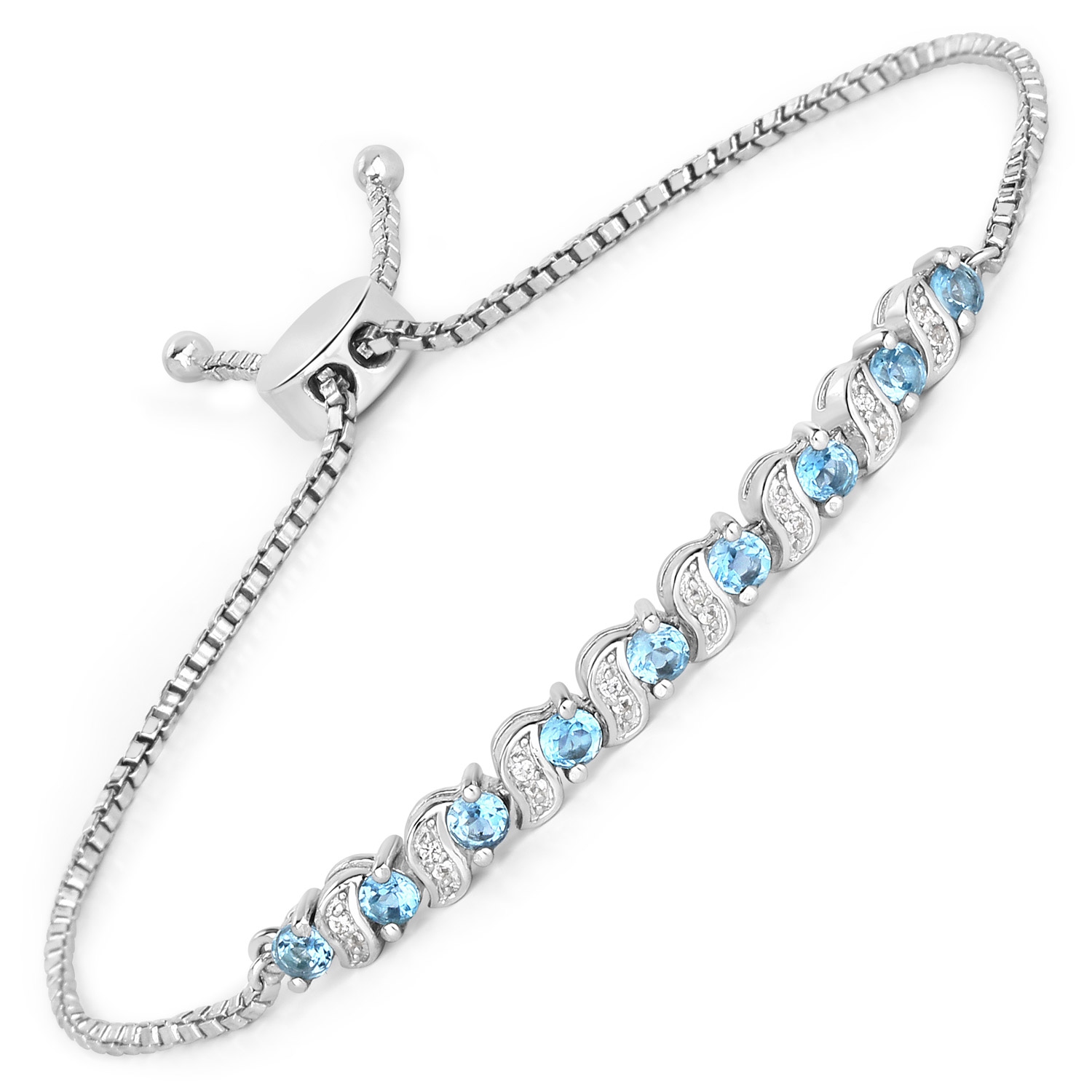 Bracelet en argent sterling de .925&nbsp;mm avec topaze bleue suisse véritable et topazes blanches de 1,16&nbsp;carat