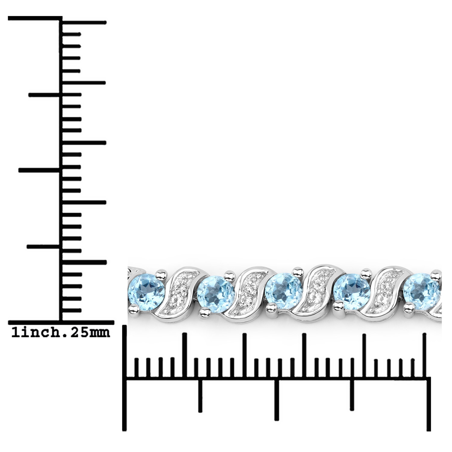 Bracelet en argent sterling de .925 mm avec topaze bleue suisse véritable et topazes blanches de 1,16 carat