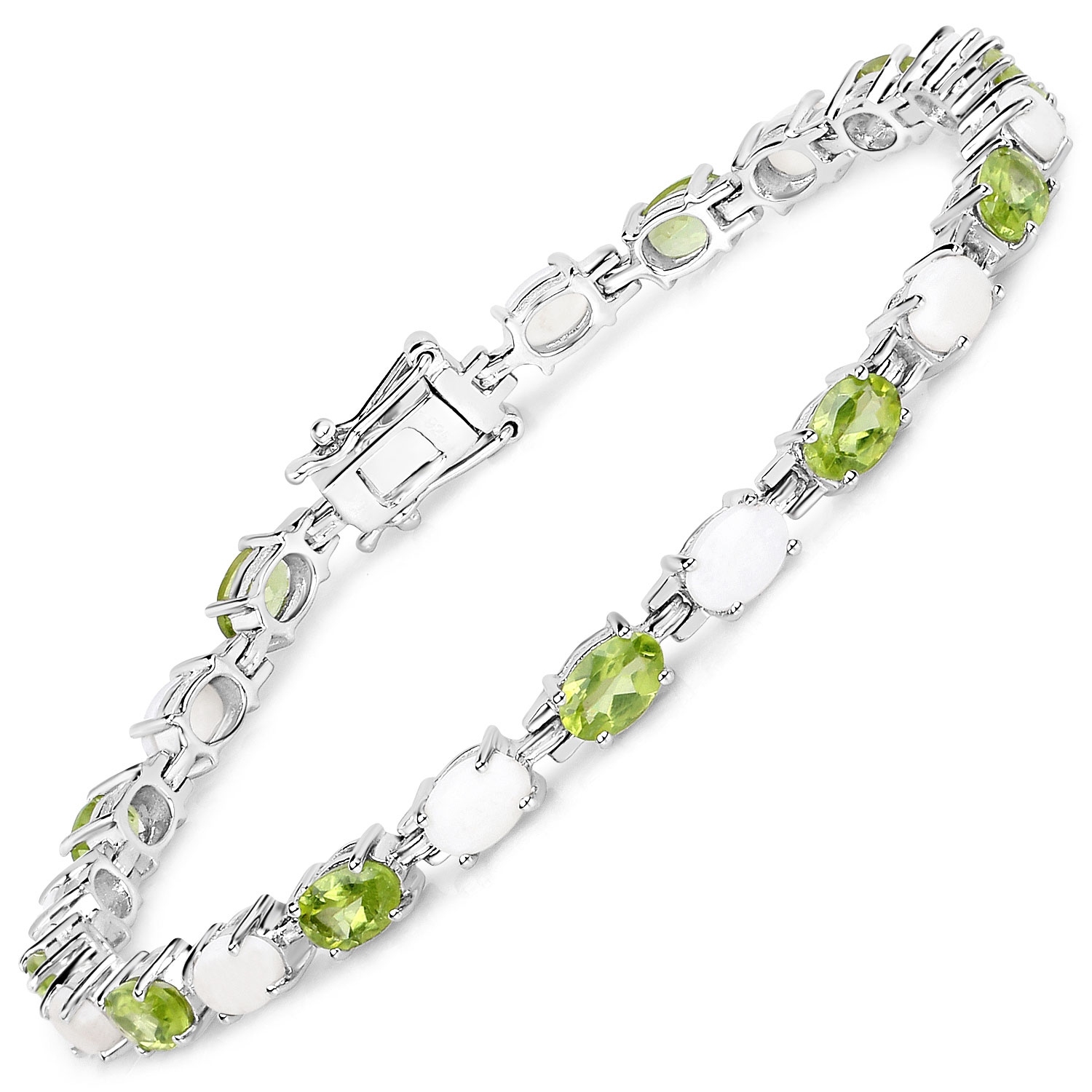 Bracelet en argent sterling .925 avec péridot véritable et opale de 7,92&nbsp;carat