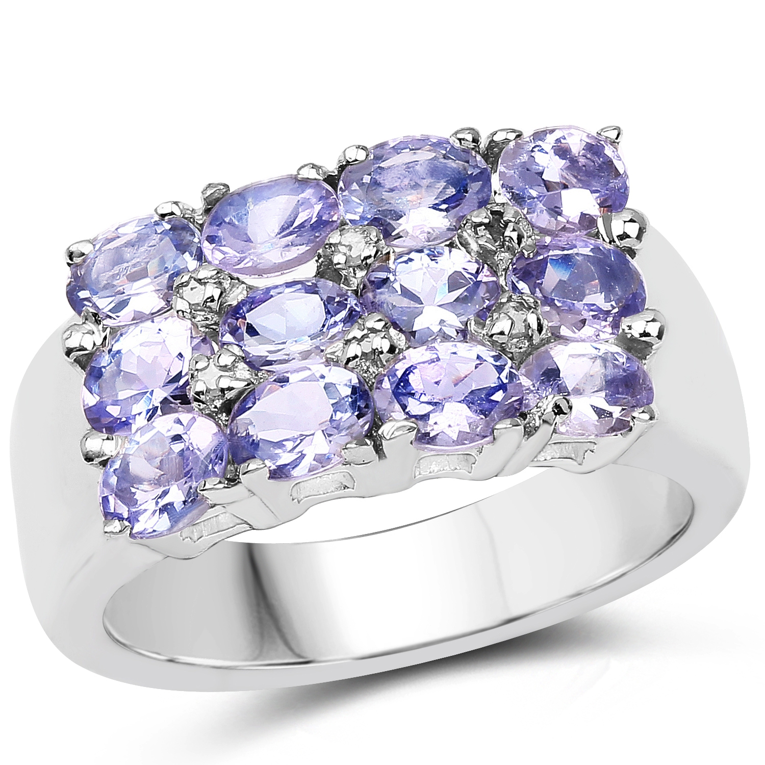2,07 unités Bague en argent sterling .925 K, tanzanite véritable et diamant blanc