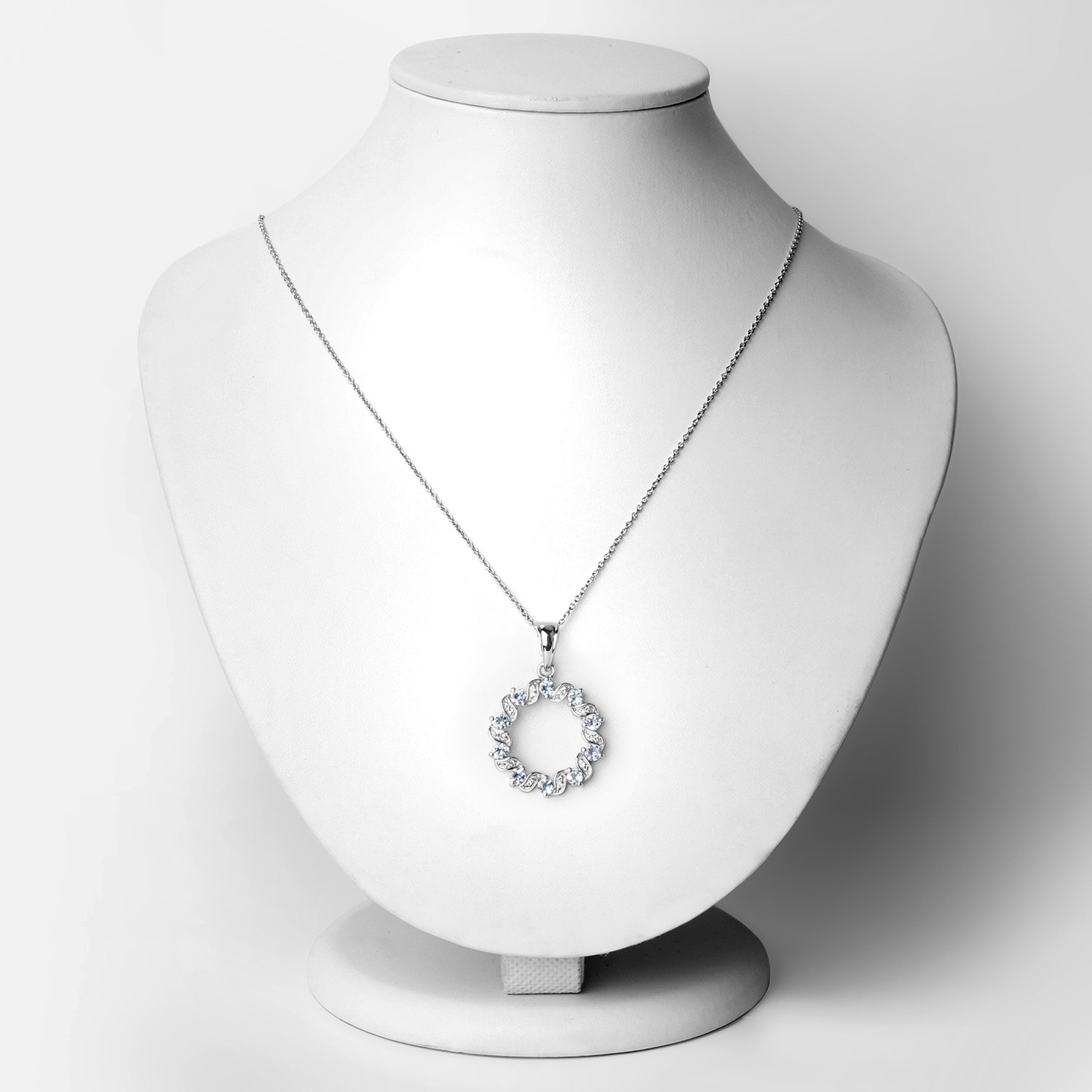 1.10 Carat Genuine Aquamarine and White Topaz .925 Sterling Silver Pendant