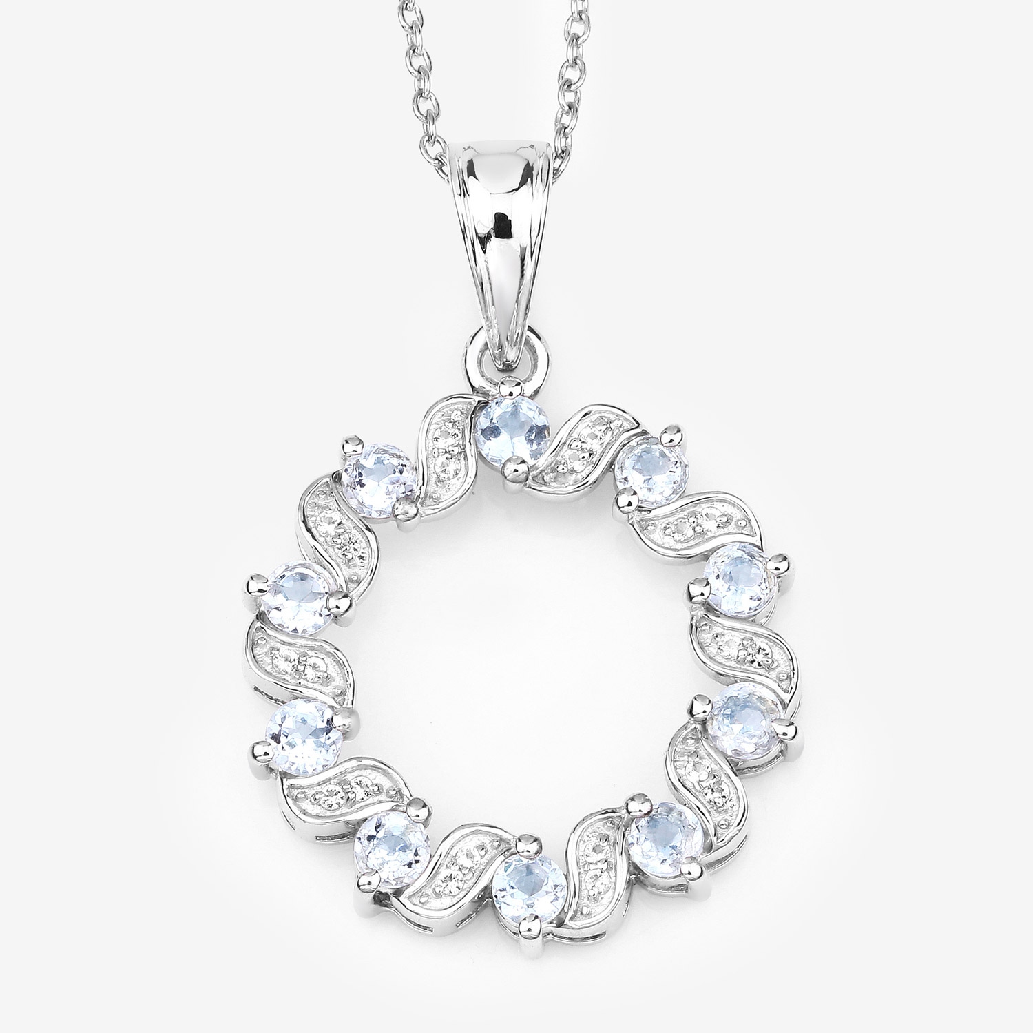 1.10 Carat Genuine Aquamarine and White Topaz .925 Sterling Silver Pendant