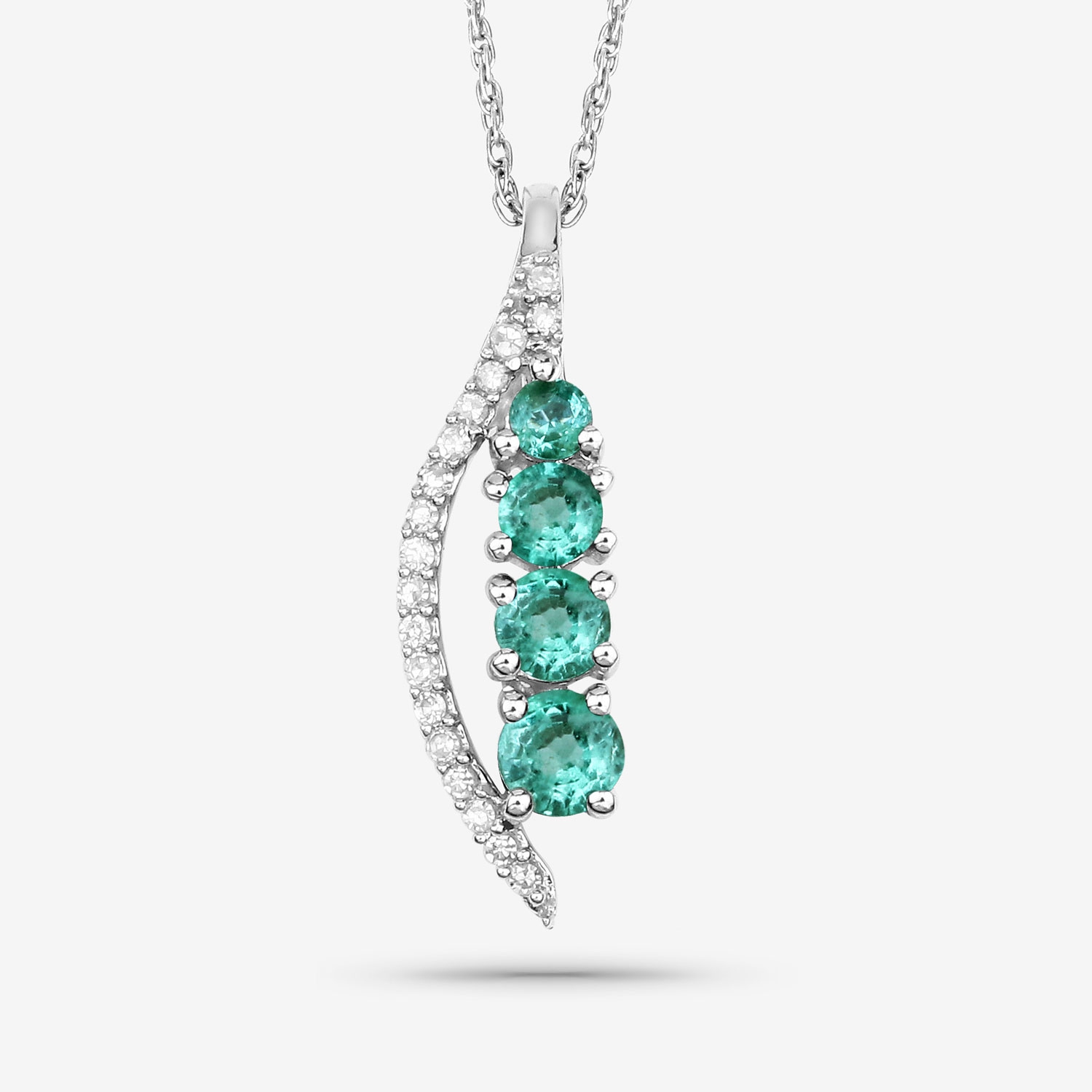 0.34 Carat Genuine Zambian Emerald and White Diamond 14K White Gold Pendant