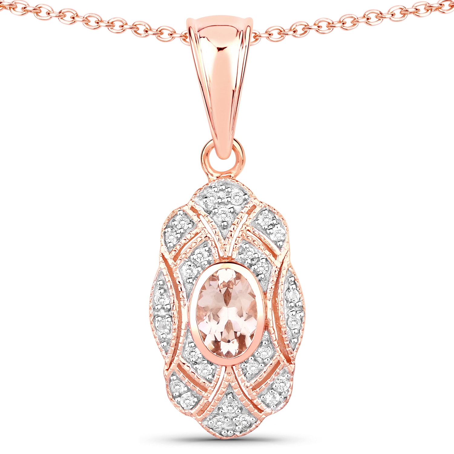 0.52 Carat Genuine Morganite and White Topaz .925 Sterling Silver Pendant