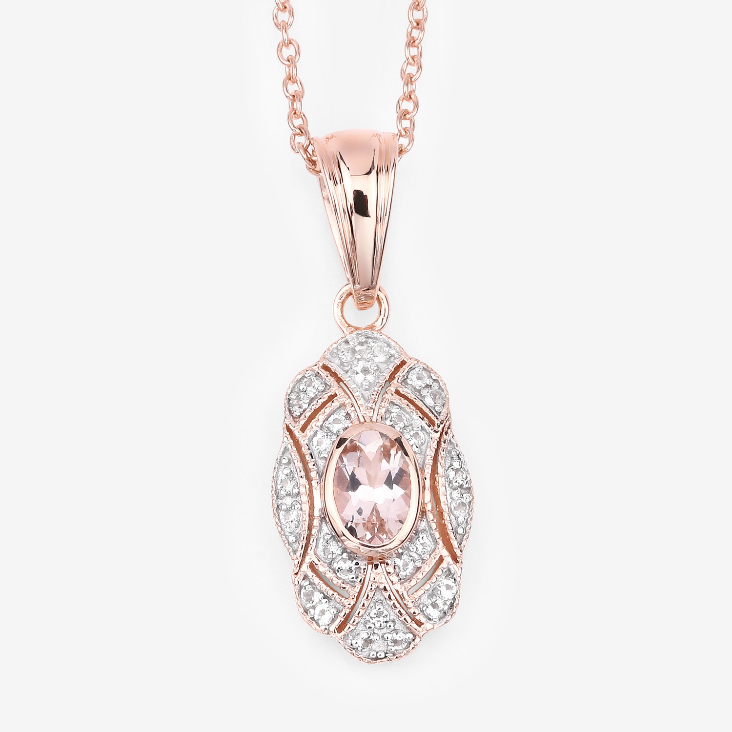 0.52 Carat Genuine Morganite and White Topaz .925 Sterling Silver Pendant