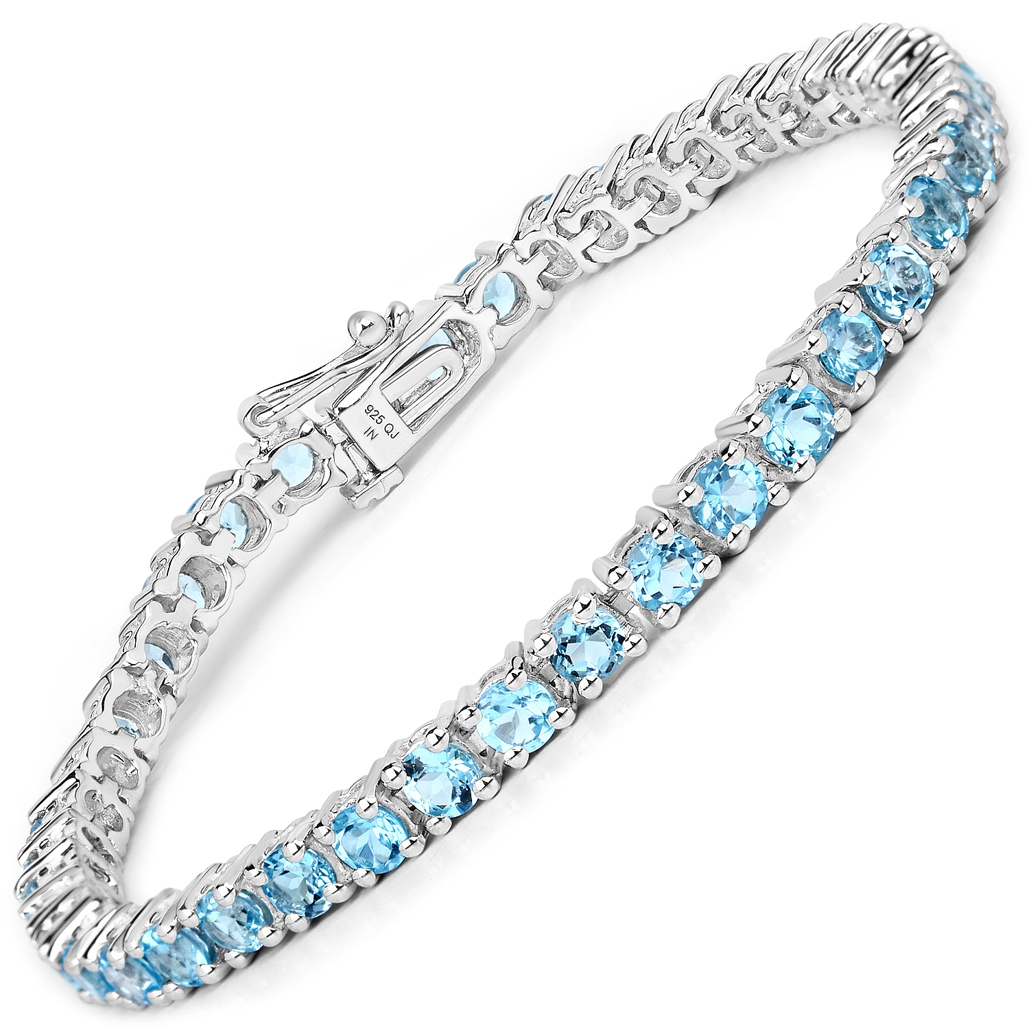 Bracelet en argent sterling véritable de .925&nbsp;mm avec topazes bleues suisses d'8,40&nbsp;carat