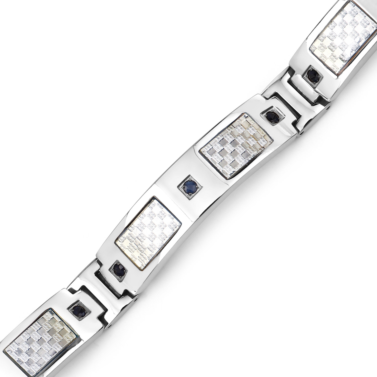 Bracelet homme en titane avec incrustation en acier plaqué argent 0,72ct.W. Saphirs bleus naturels ronds