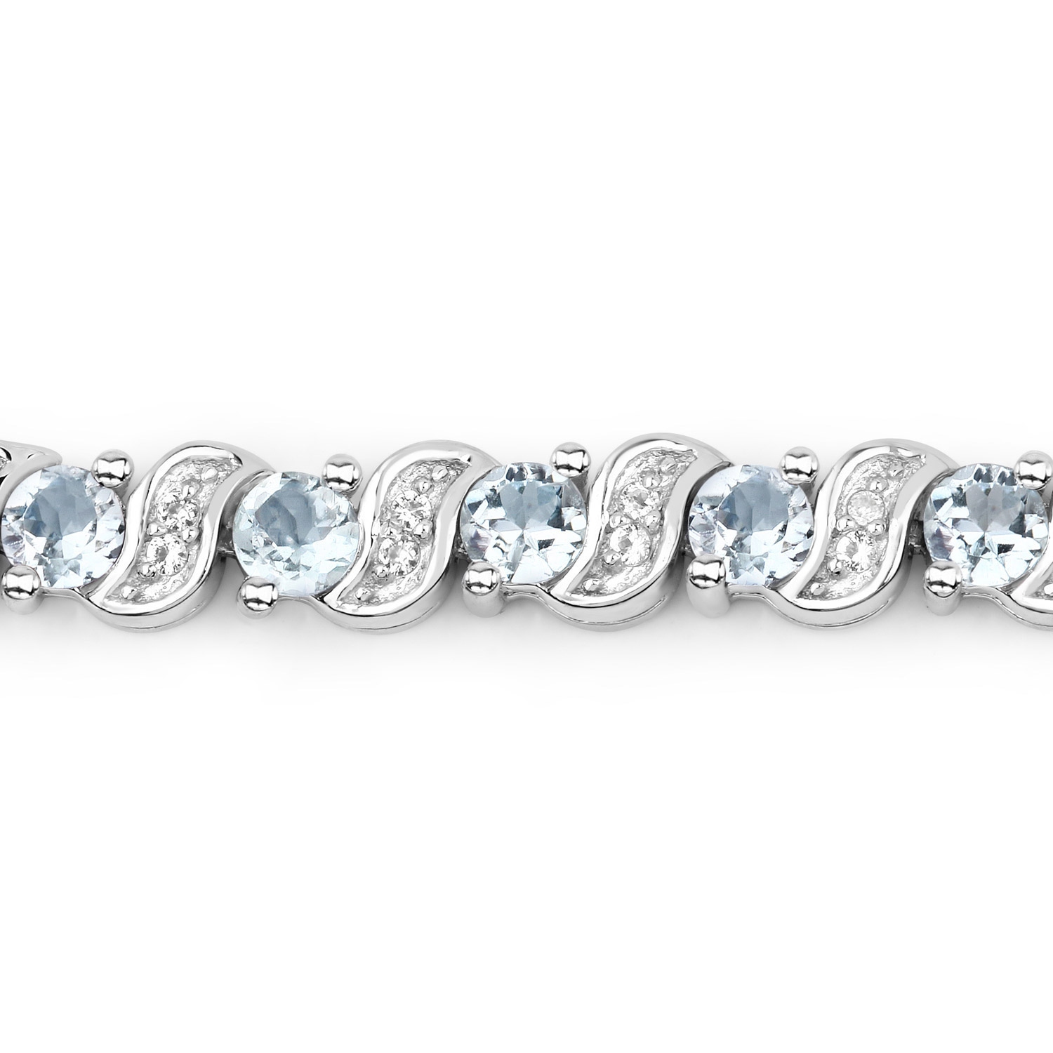 Bracelet en argent sterling de .925&nbsp;mm avec aigues-marines véritables et topazes blanches de 0,98&nbsp;carat