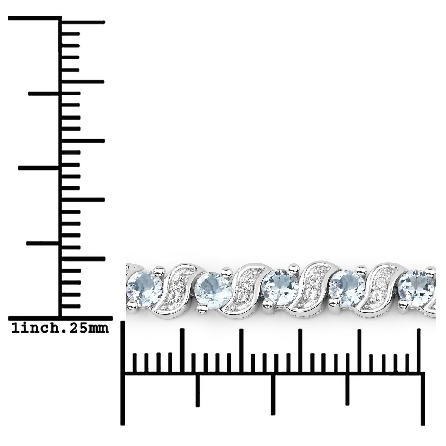 Bracelet en argent sterling de .925&nbsp;mm avec aigues-marines véritables et topazes blanches de 0,98&nbsp;carat