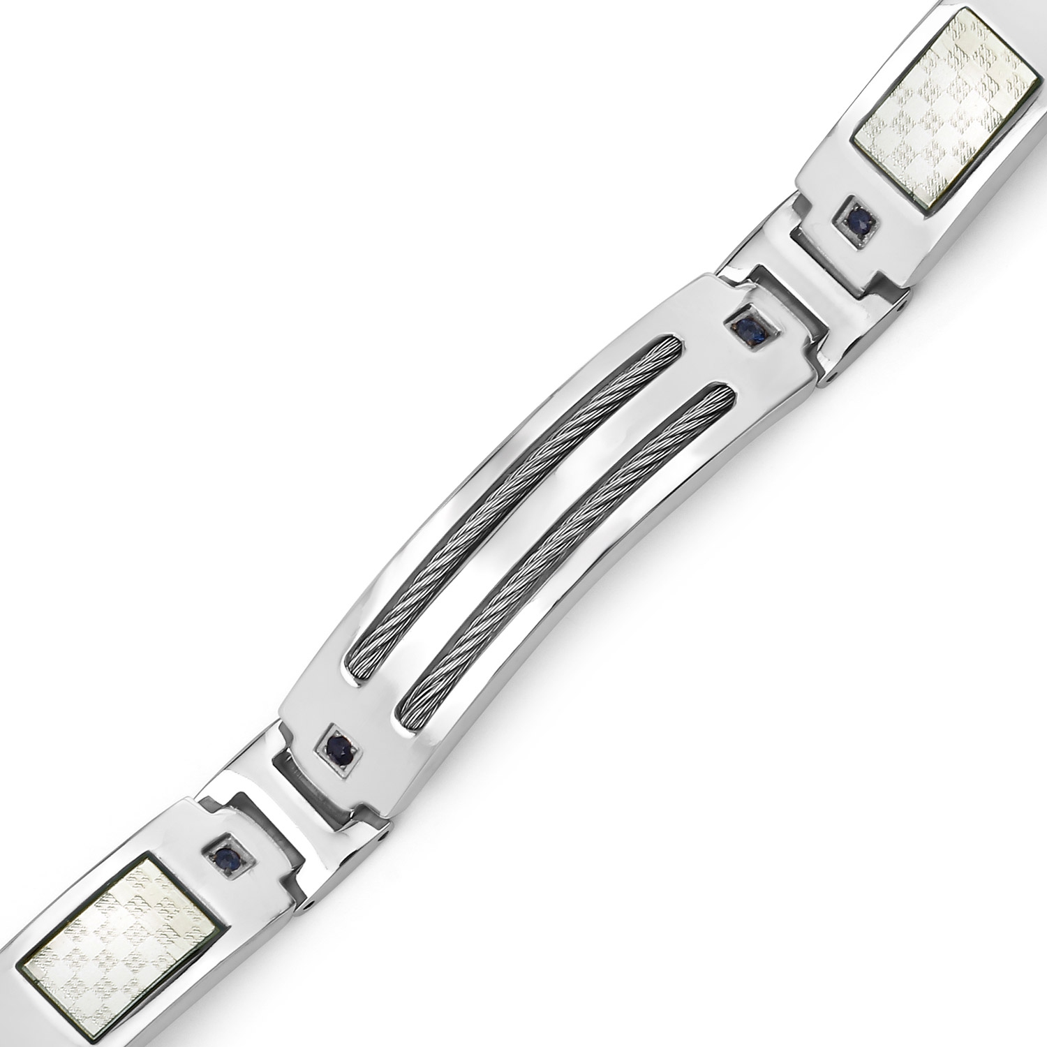 Bracelet homme en titane avec incrustation en acier plaqué argent 0,48ct.W. Saphirs bleus naturels ronds