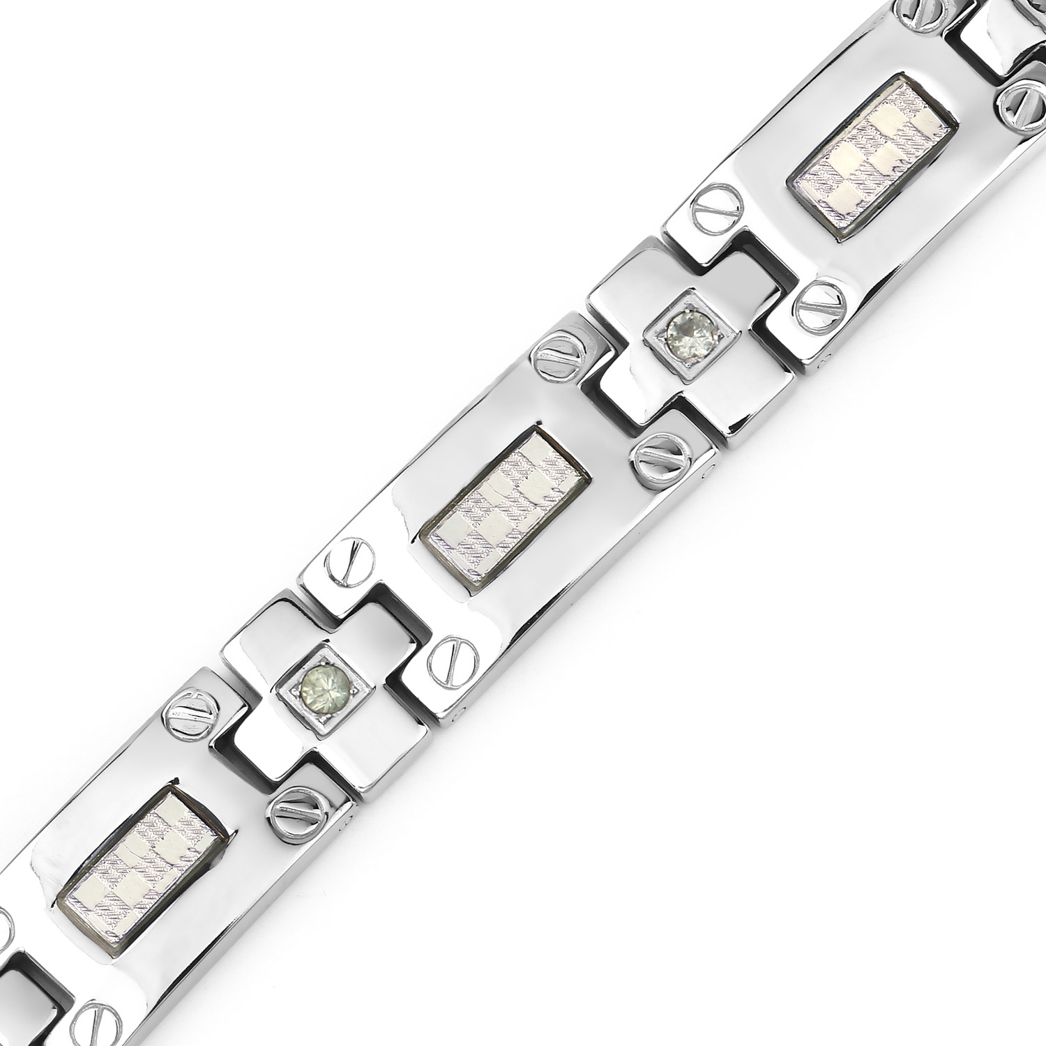Mens Titanium Bracelet with Silver Plate Steel Inlay 0.56ct.w. Natural Green Sapphire Rounds