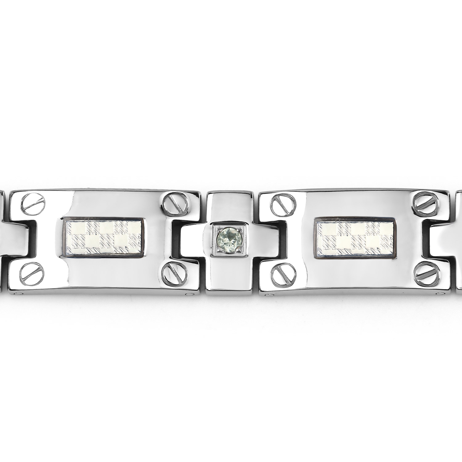 Mens Titanium Bracelet with Silver Plate Steel Inlay 0.56ct.w. Natural Green Sapphire Rounds