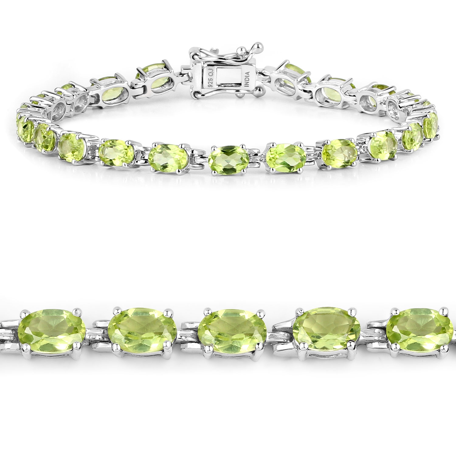 Bracelet en argent sterling de .925&nbsp;mm avec péridot véritable de 8,61&nbsp;carat