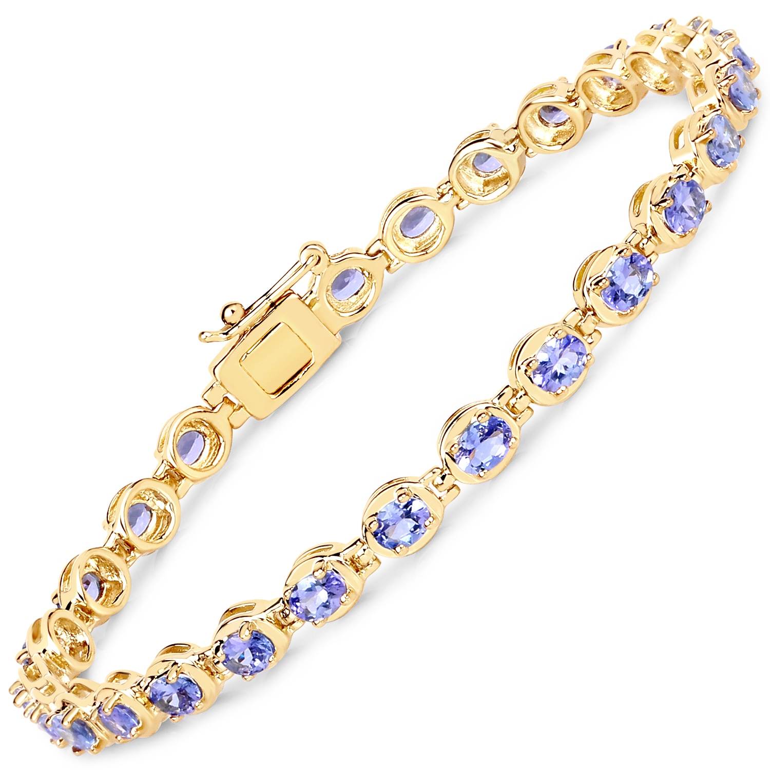Bracelet en argent sterling plaqué or jaune 14K ct avec tanzanite véritable de .925 ct 4,59&nbsp;carat