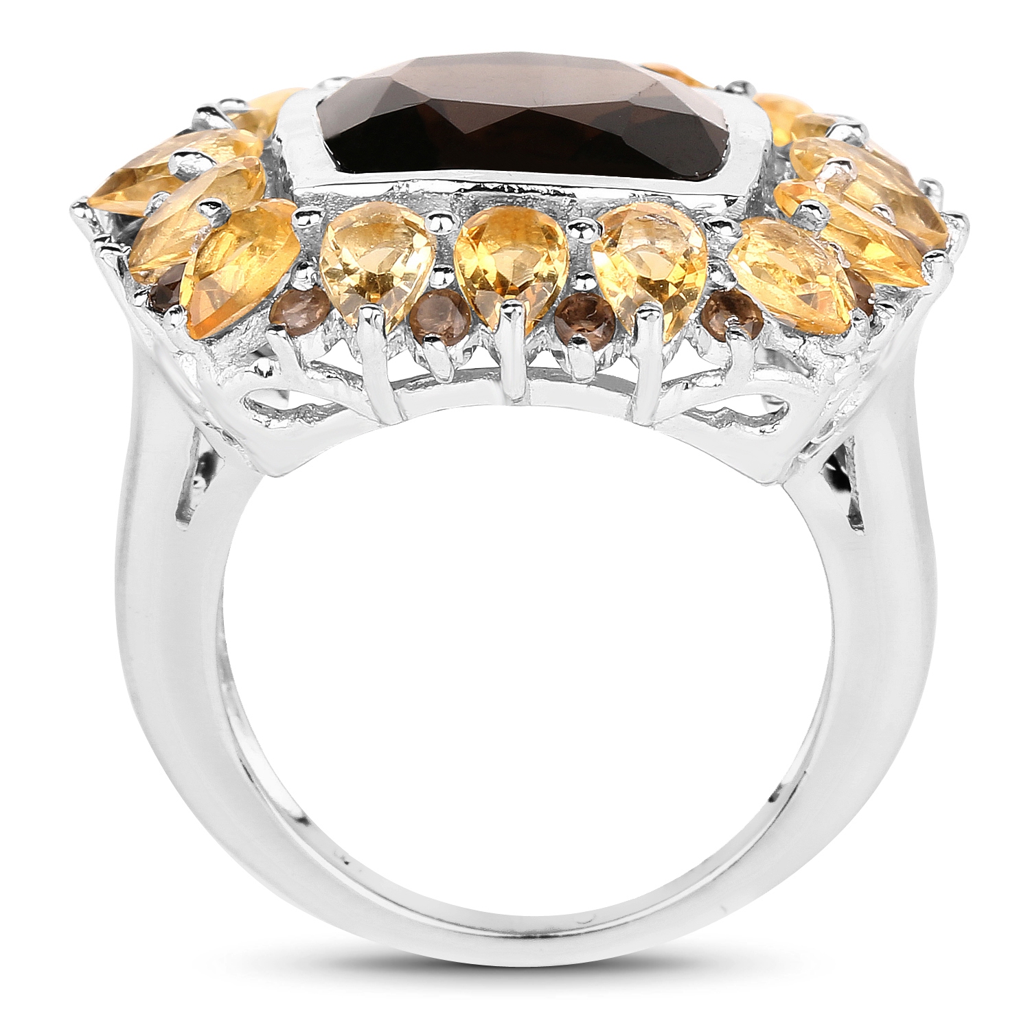 Bague en argent sterling de .925 ct avec quartz fumé véritable et citrine d'9,16 carat