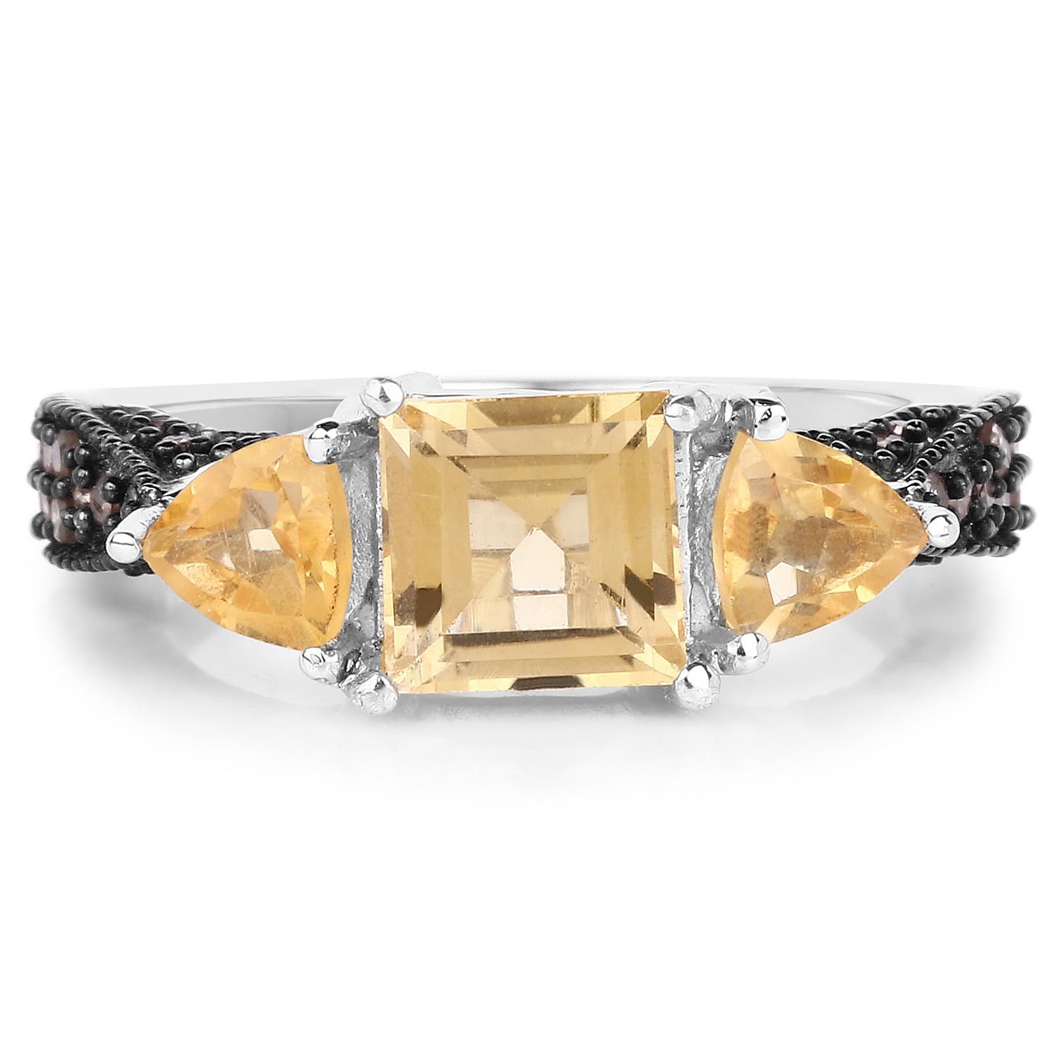 2.71 Carat Genuine Citrine and Champagne Diamond .925 Sterling Silver Ring