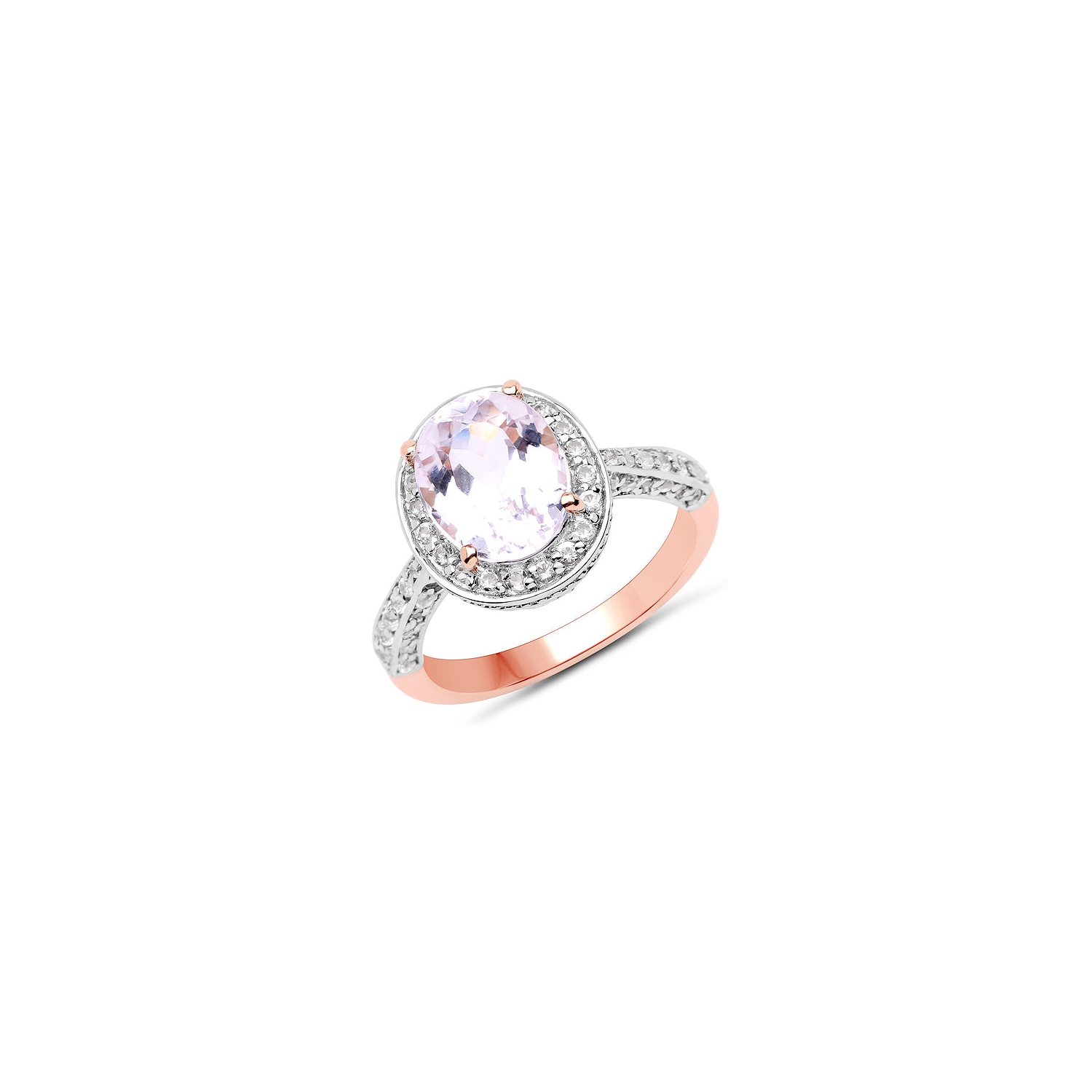 Bague en argent sterling plaqué or rose 14K ct avec Kunzite véritable et zircon blanc .925 ct d'3,86&nbsp;carat