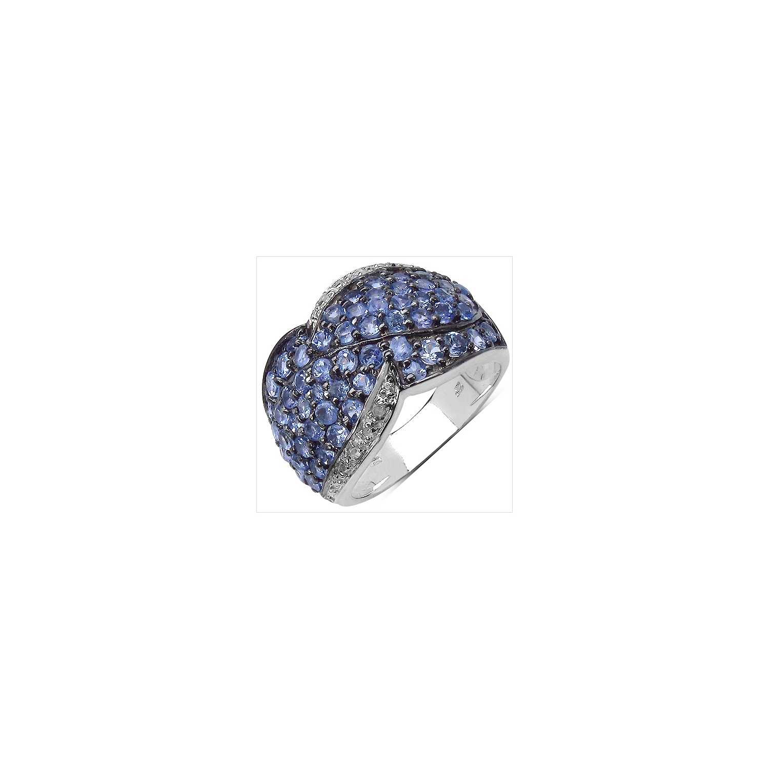 Bague en argent sterling .925 K, tanzanite véritable et topaze blanche d'2,50&nbsp;carat