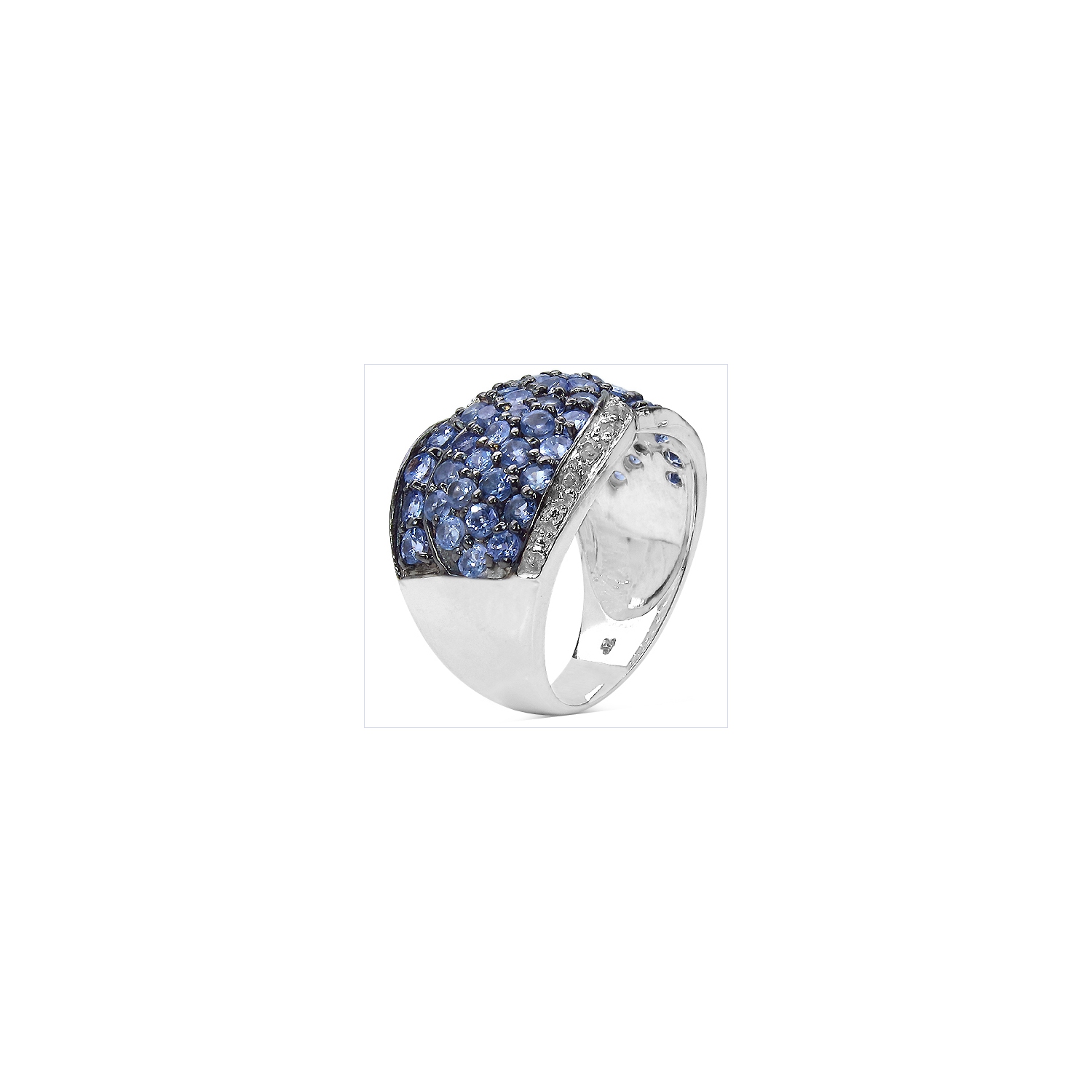 Bague en argent sterling .925 K, tanzanite véritable et topaze blanche d'2,50&nbsp;carat