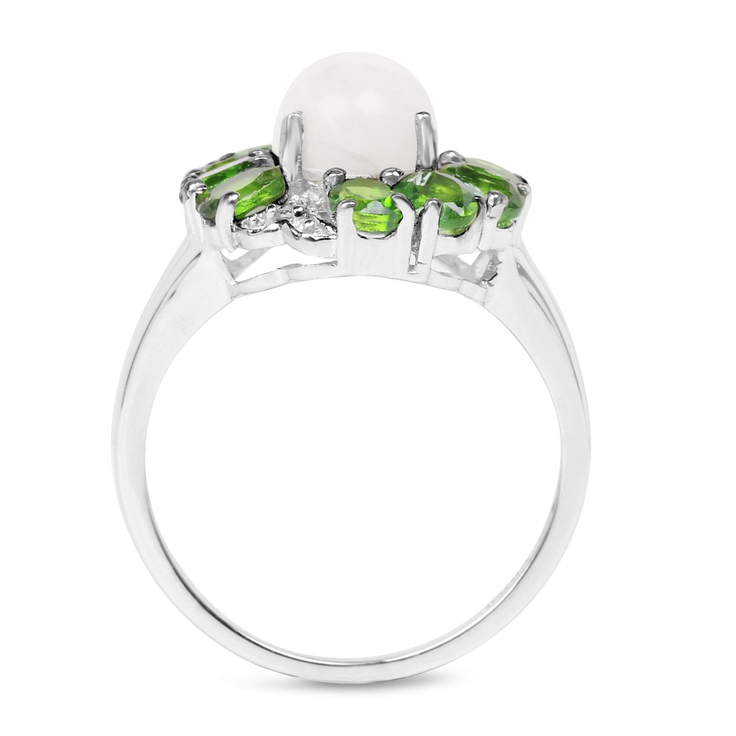 2.93 Carat Genuine Ethiopian Opal, Chrome Diopside & White Topaz .925 Sterling Silver Ring
