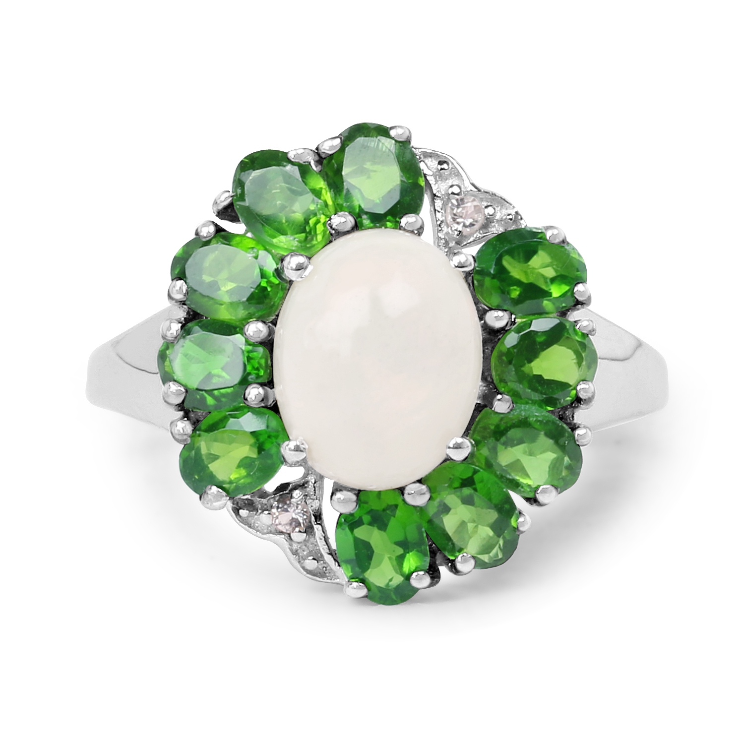 2.93 Carat Genuine Ethiopian Opal, Chrome Diopside & White Topaz .925 Sterling Silver Ring