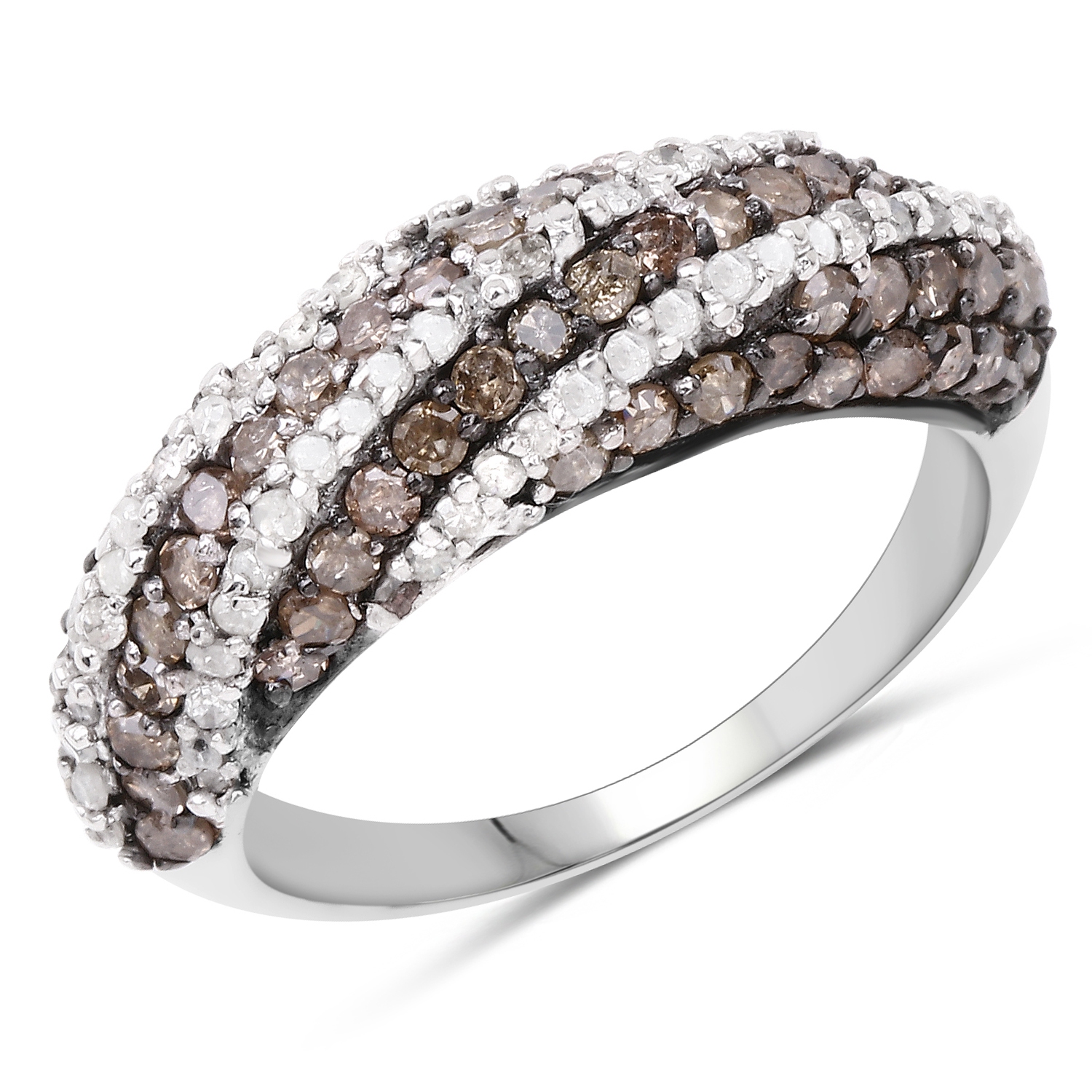 1.25 Carat Genuine Champagne Diamond & White Diamond .925 Sterling Silver Ring