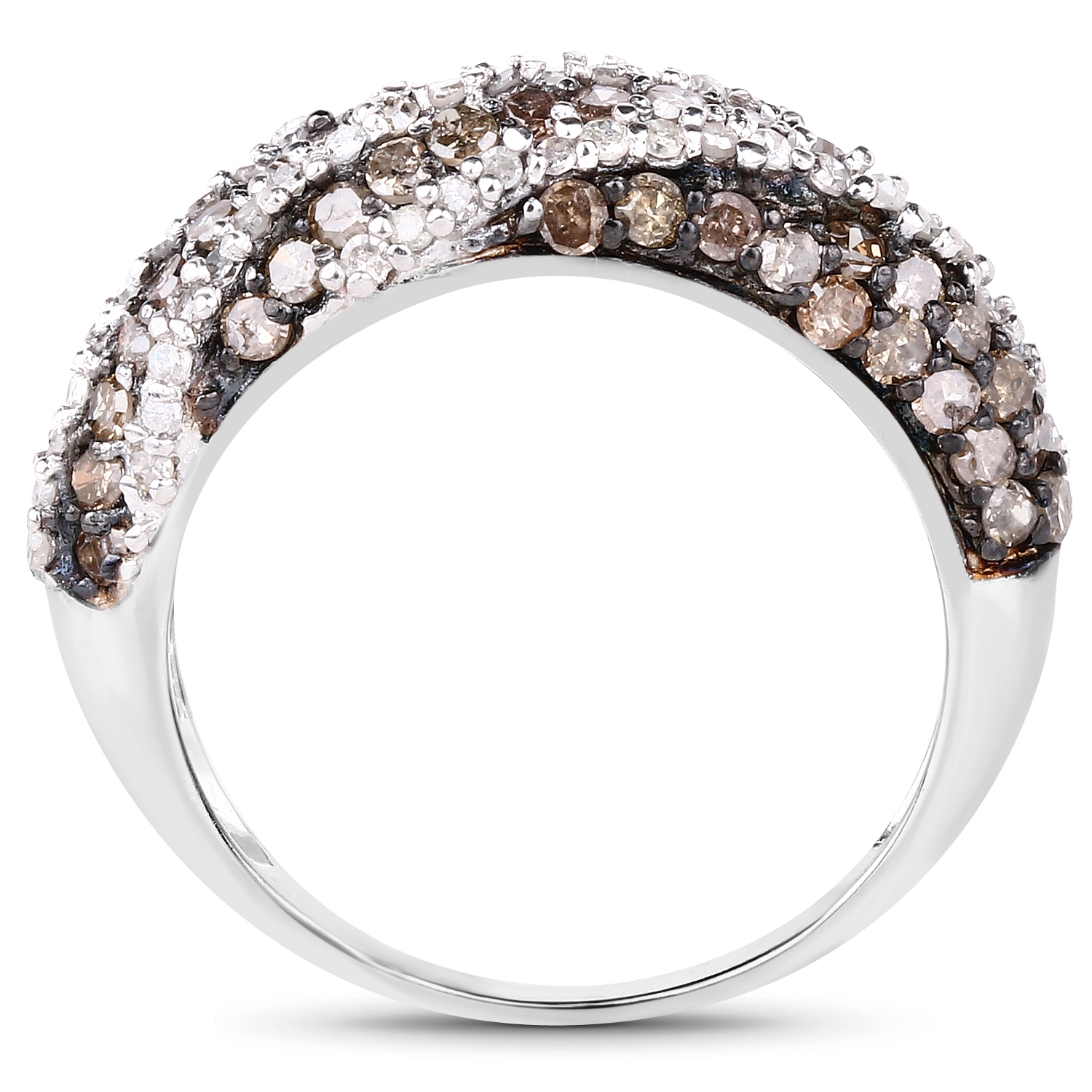 1.25 Carat Genuine Champagne Diamond & White Diamond .925 Sterling Silver Ring