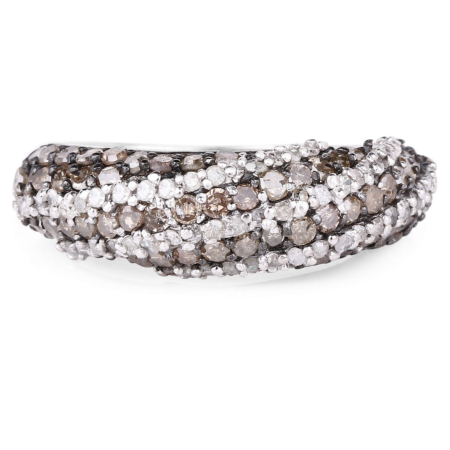 1.25 Carat Genuine Champagne Diamond & White Diamond .925 Sterling Silver Ring