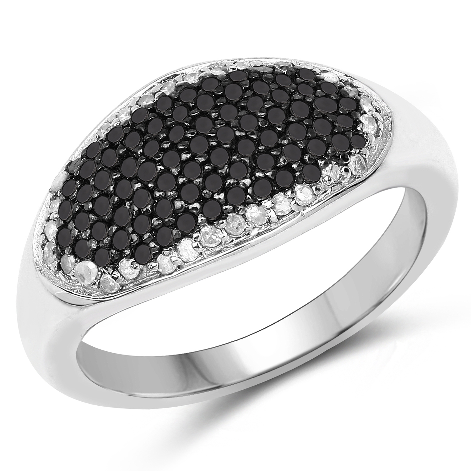 Bague en argent sterling de .925 ct avec diamants blancs et diamants noirs véritables d'0,46&nbsp;carat