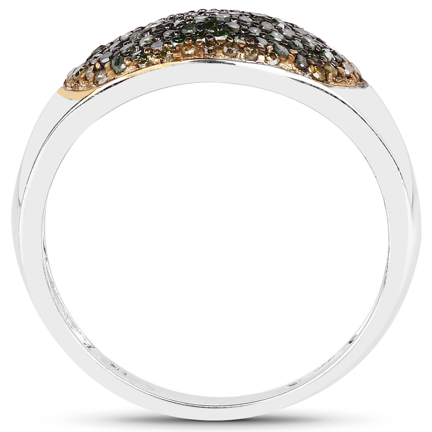 0.45 Carat Genuine Green Diamond and Yellow Diamond .925 Sterling Silver Ring