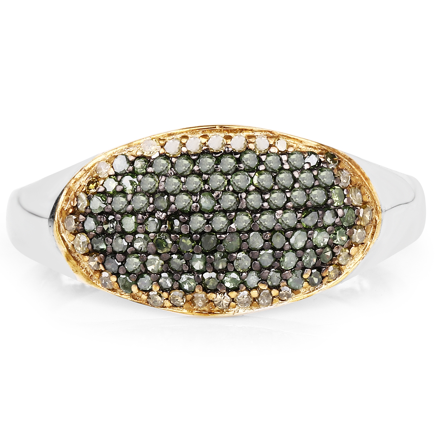 0.45 Carat Genuine Green Diamond and Yellow Diamond .925 Sterling Silver Ring