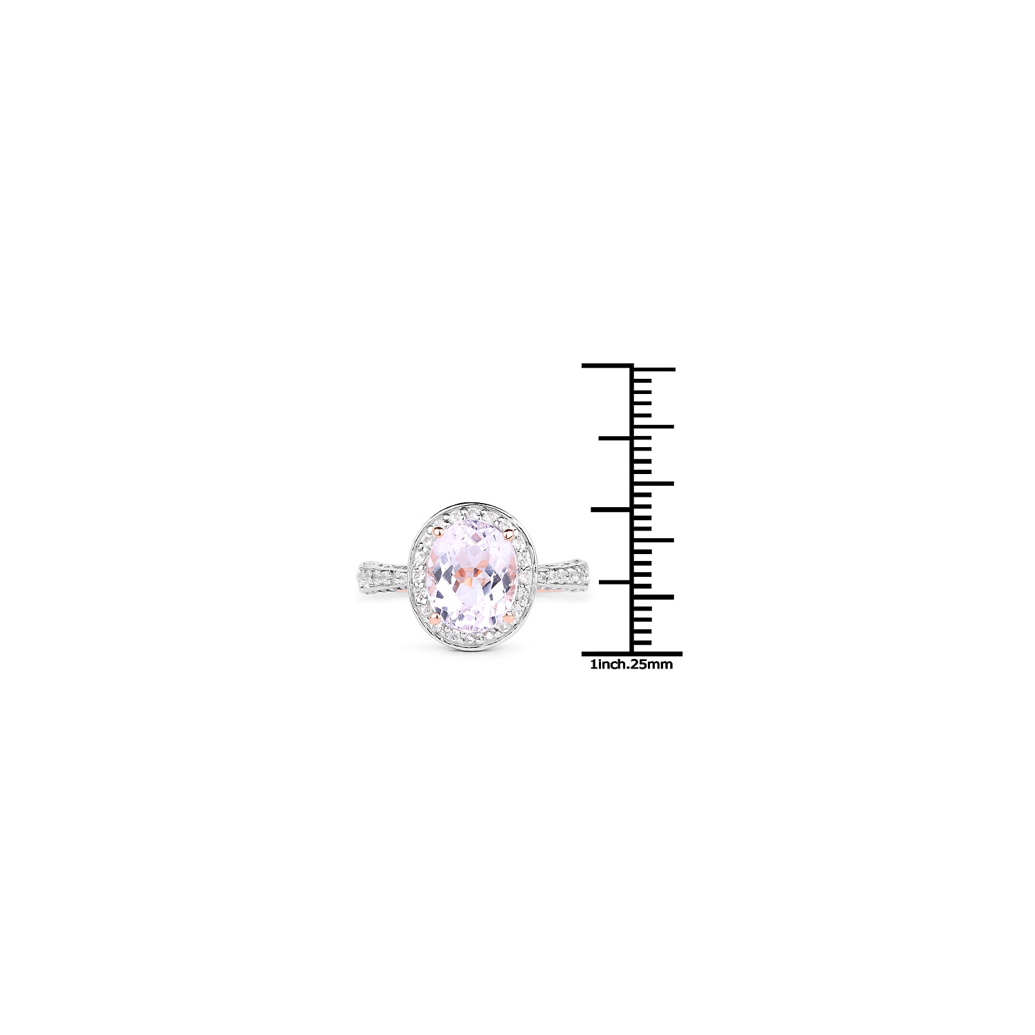 14k Rose Gold Plated 3.86 Carat Genuine Kunzite And White Zircon .925 Sterling Silver Ring