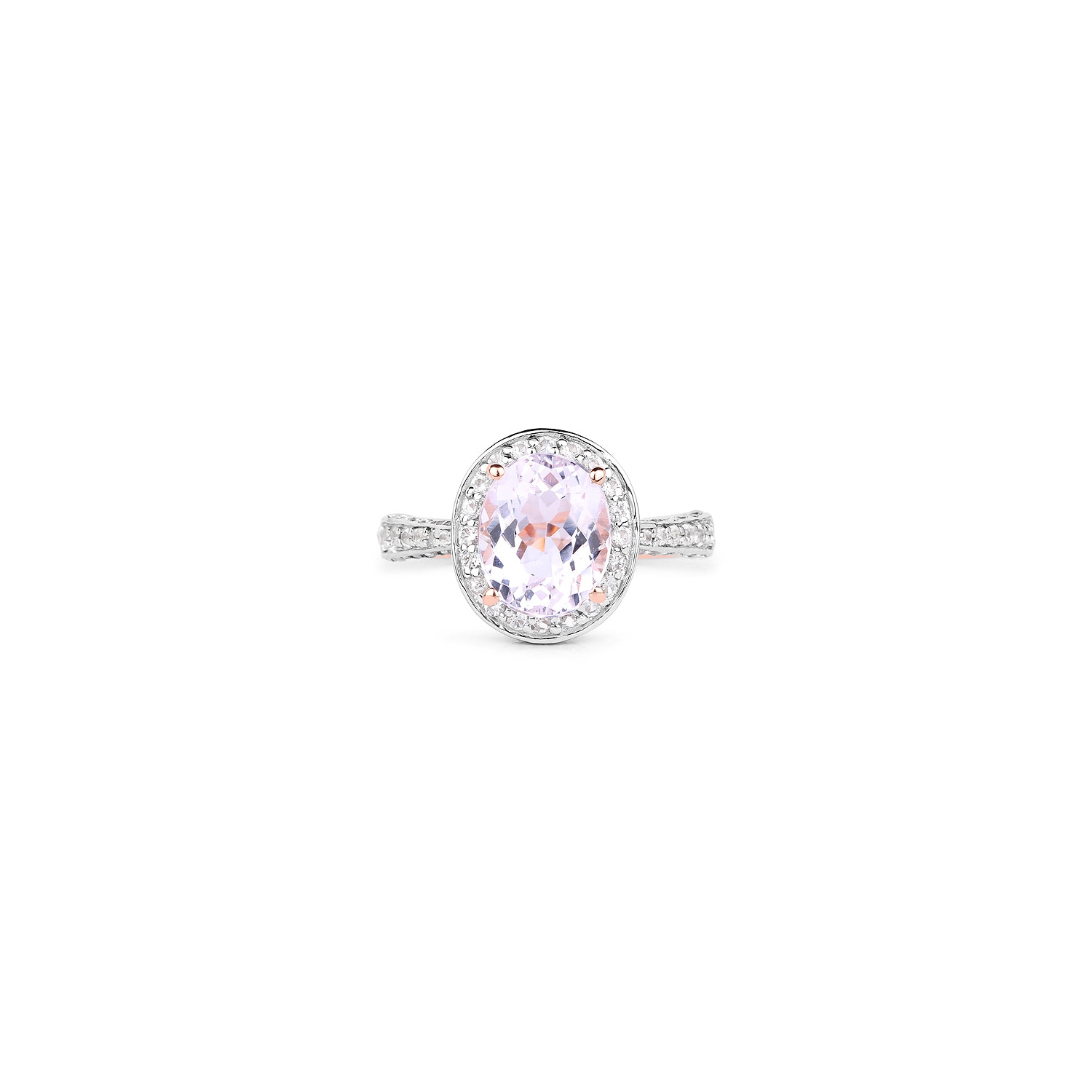 14k Rose Gold Plated 3.86 Carat Genuine Kunzite And White Zircon .925 Sterling Silver Ring