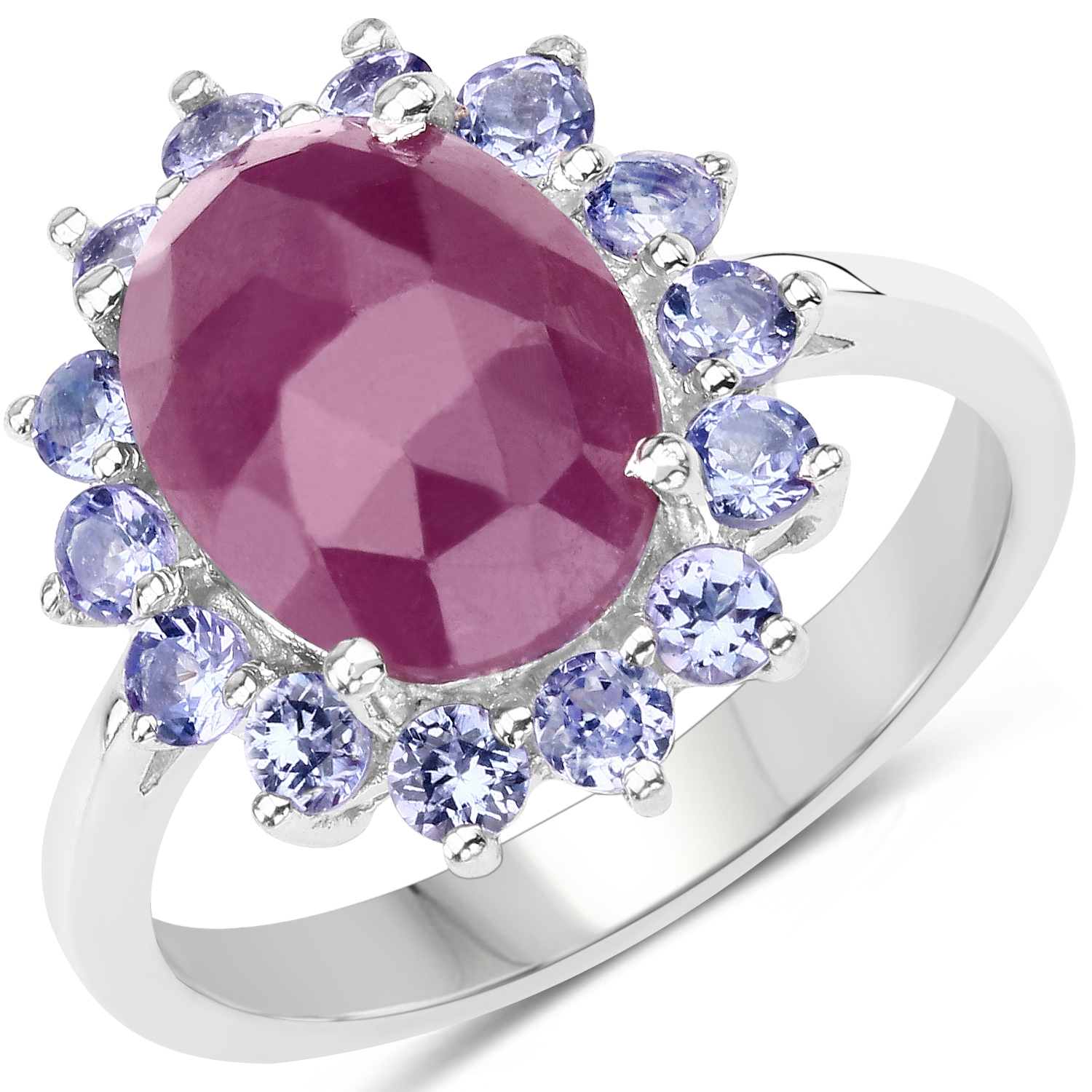 5.53 Carat Genuine Pink Sapphire & Tanzanite .925 Sterling Silver Ring